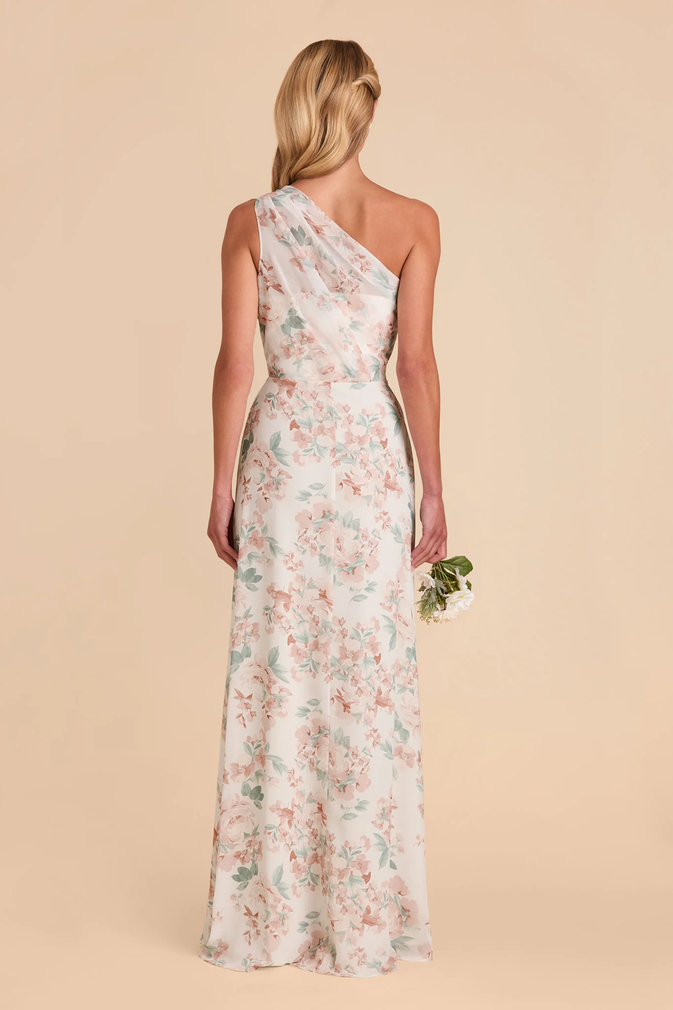 Kira Chiffon Dress With Slit - Dusty Apricot Peonies - Image 5