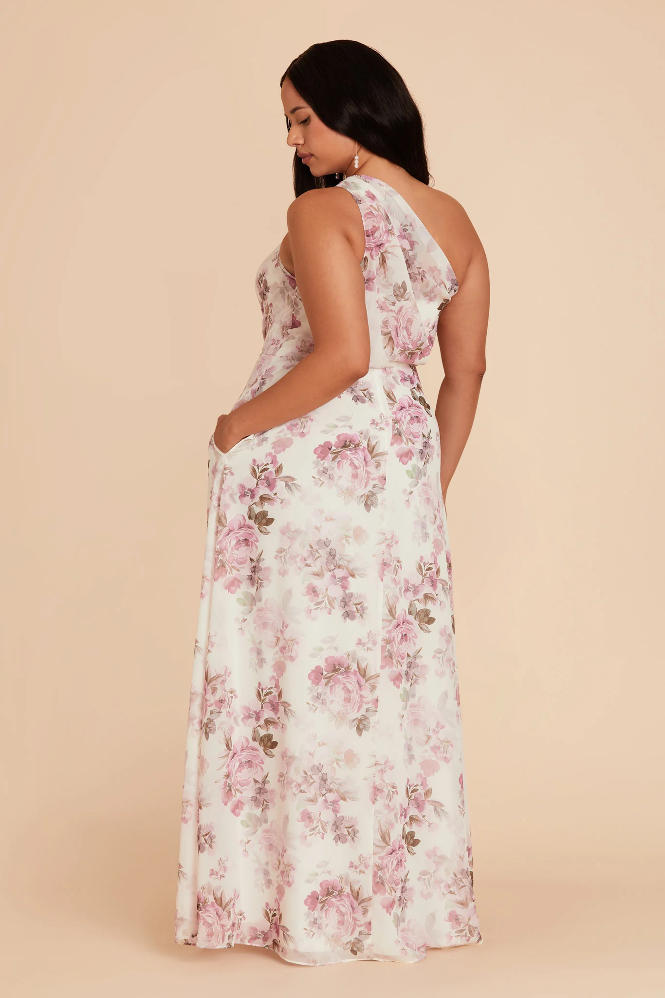 Kira Chiffon Dress With Slit - Dusty Pink Peonies - Image 8
