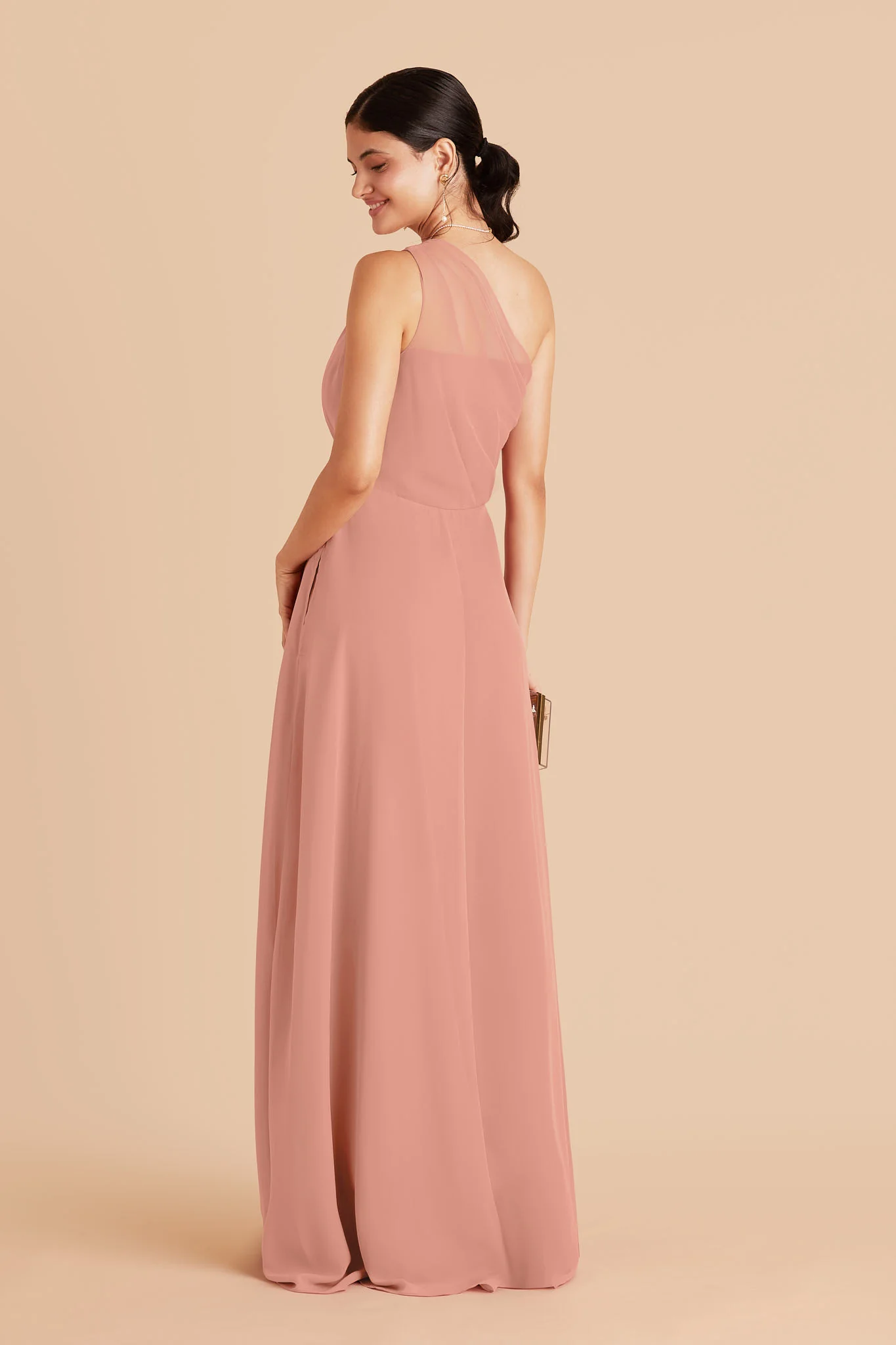 Kira Chiffon Dress With Slit - Dusty Rose - Image 3