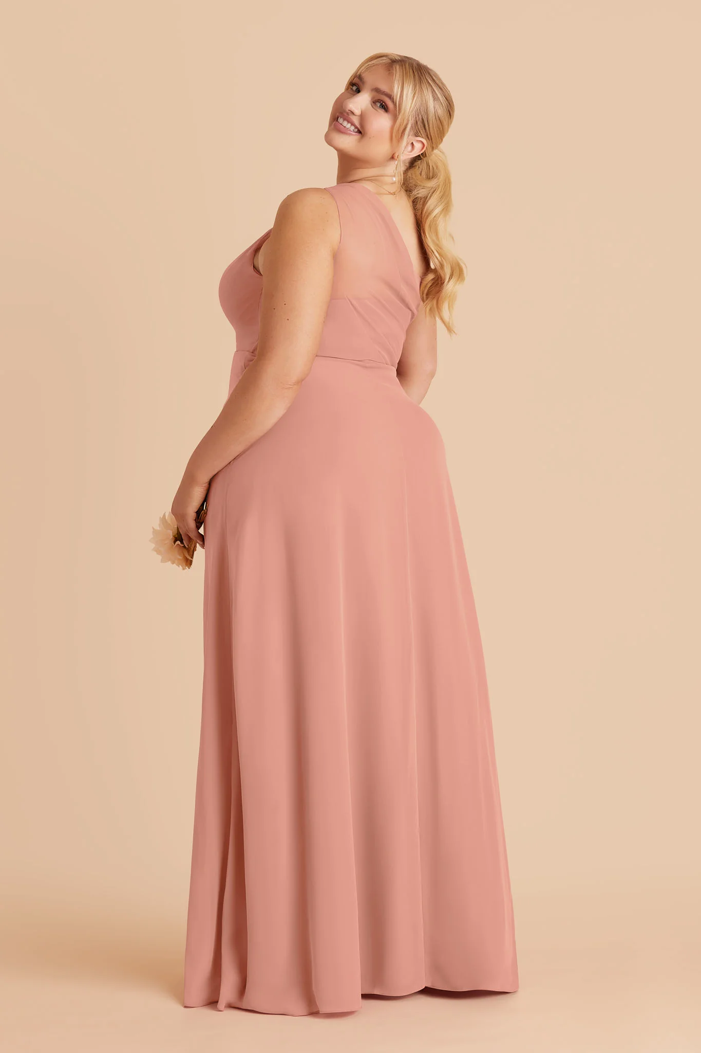 Kira Chiffon Dress With Slit - Dusty Rose - Image 4