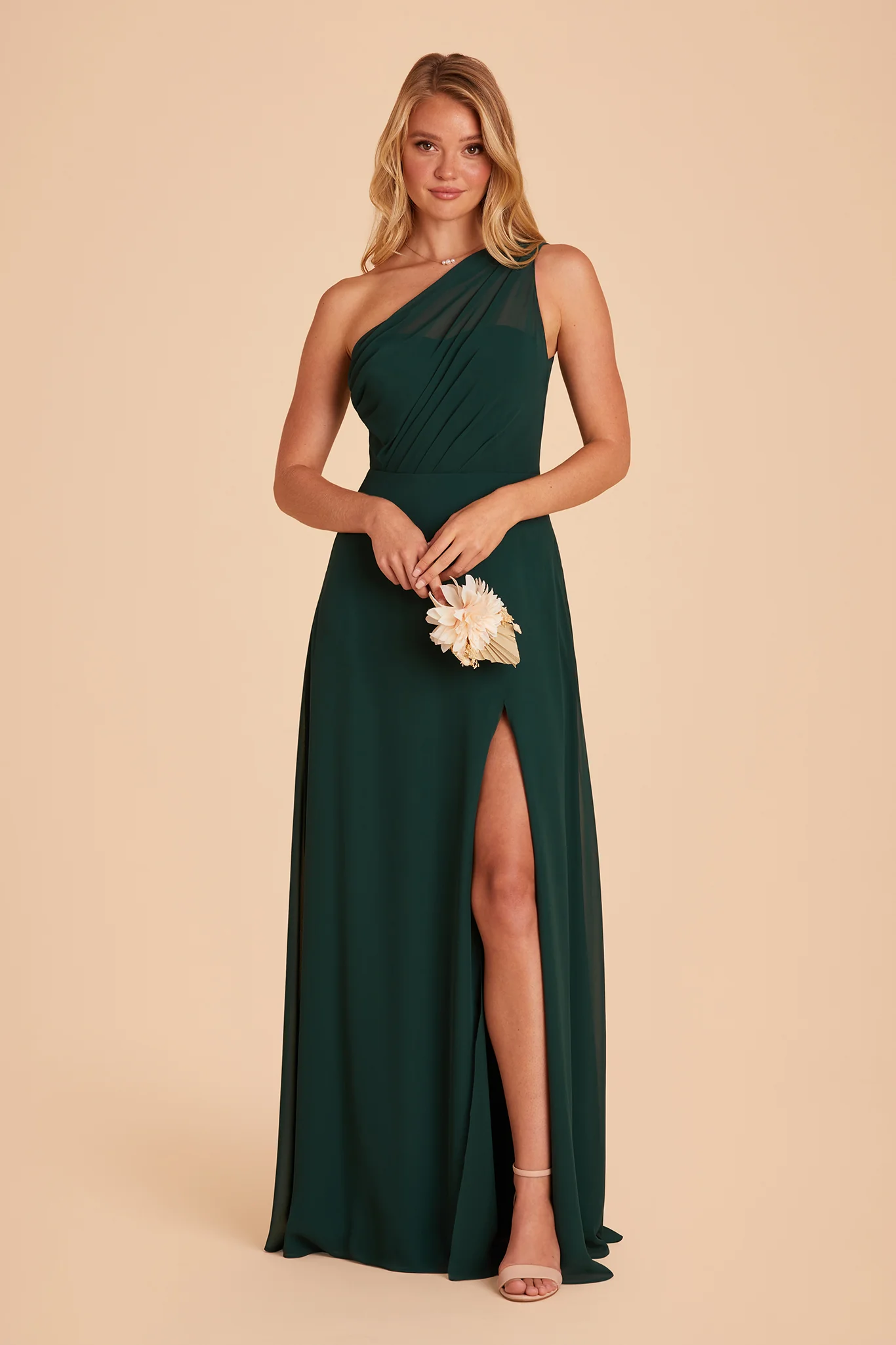 Kira Chiffon Dress With Slit - Emerald