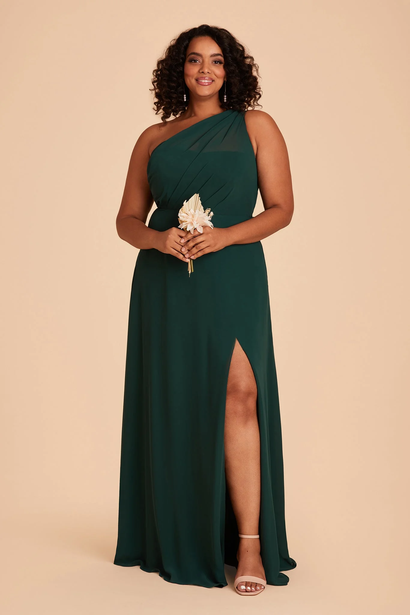 Kira Chiffon Dress With Slit - Emerald - Image 2