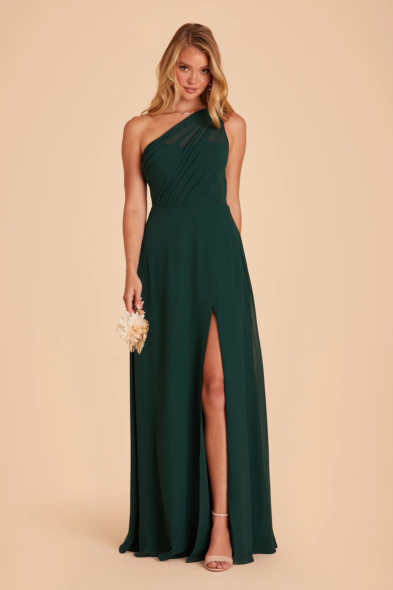 Kira Chiffon Dress With Slit - Emerald - Image 4