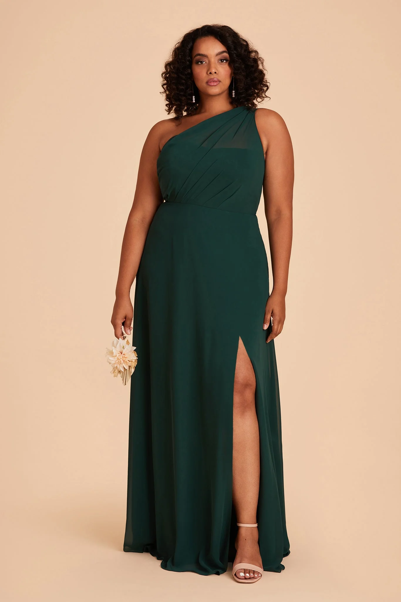 Kira Chiffon Dress With Slit - Emerald - Image 7