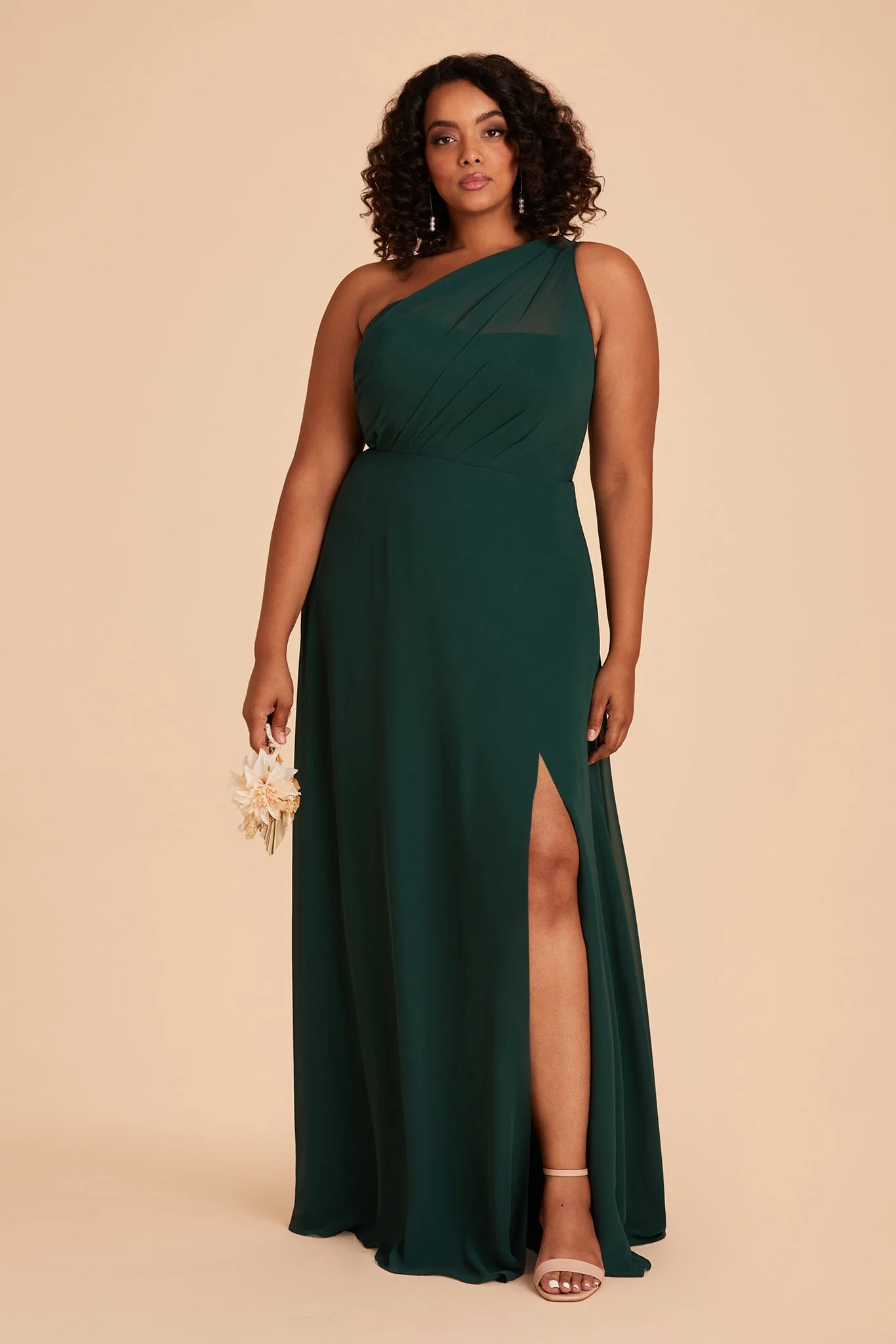Kira Chiffon Dress With Slit - Emerald - Image 8