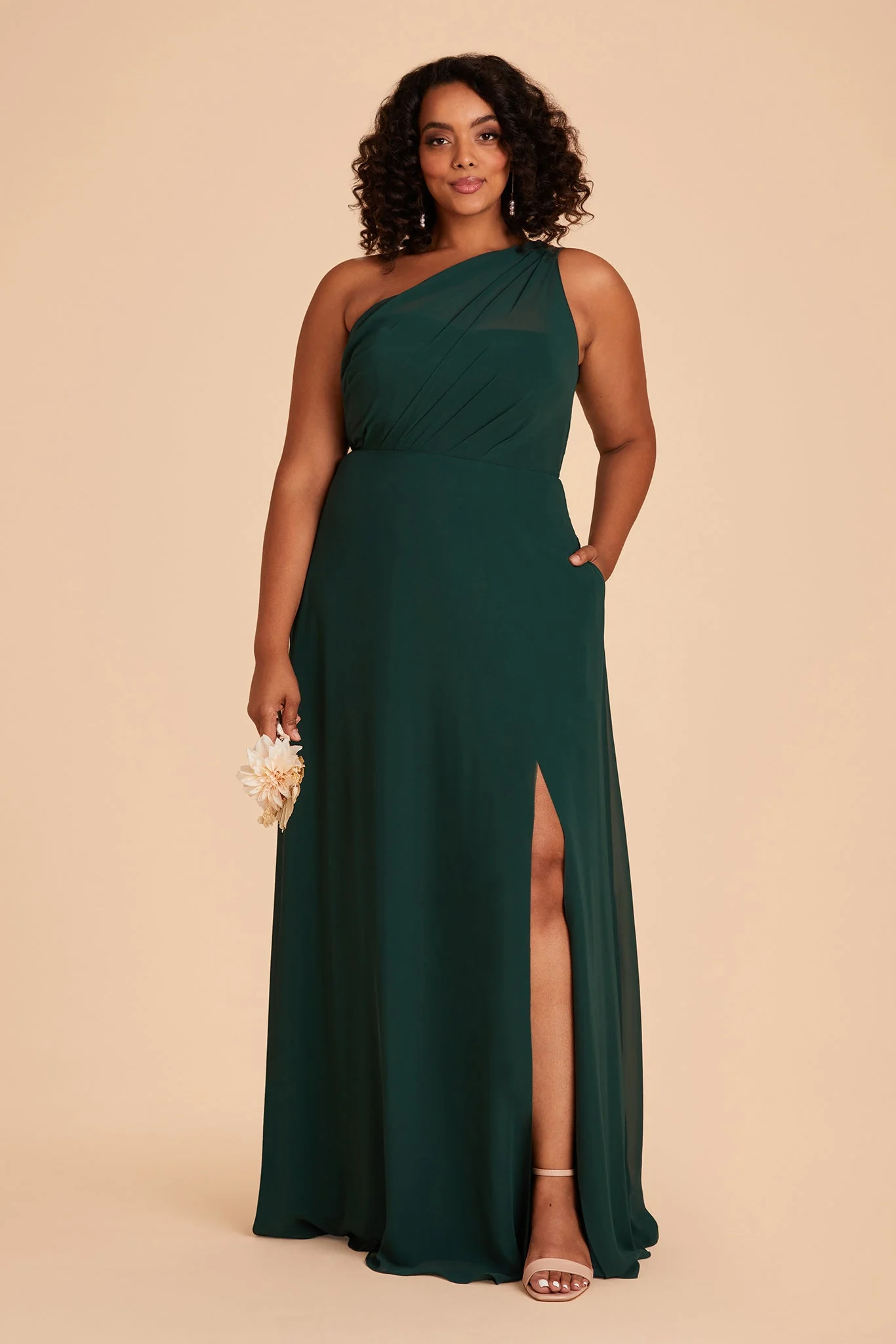 Kira Chiffon Dress With Slit - Emerald - Image 9