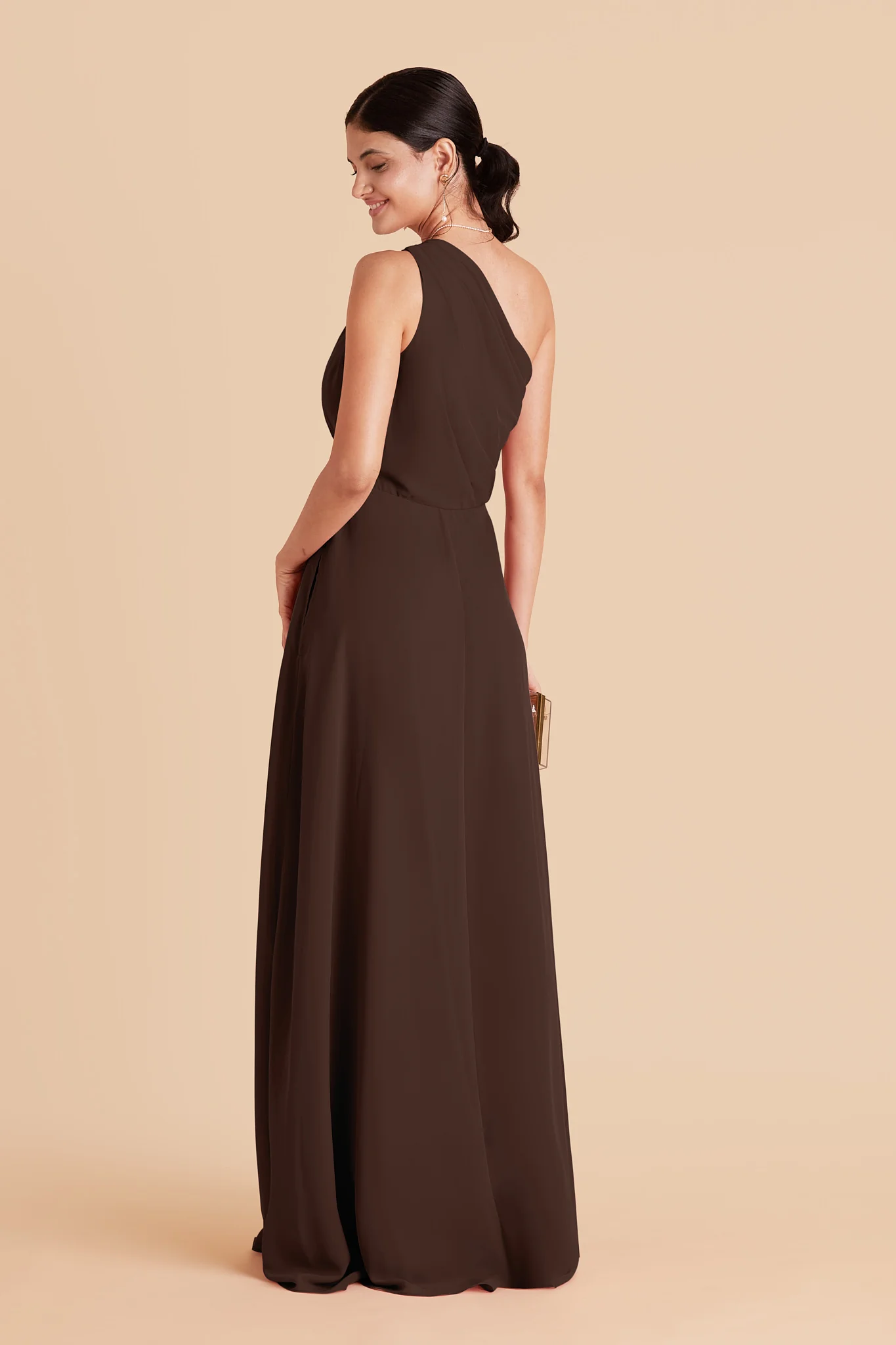 Kira Chiffon Dress With Slit - Espresso - Image 4