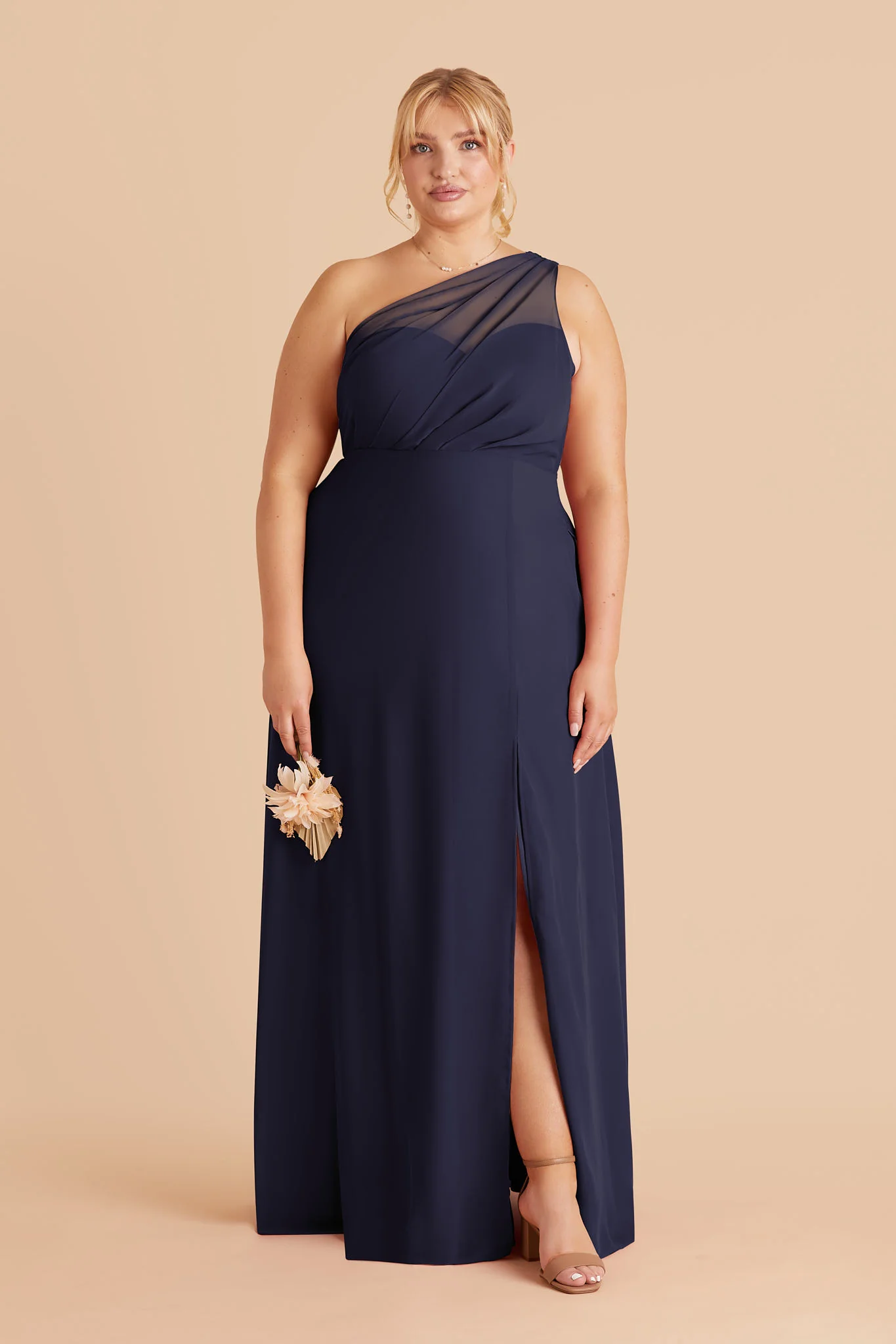Kira Chiffon Dress With Slit - Navy - Image 2