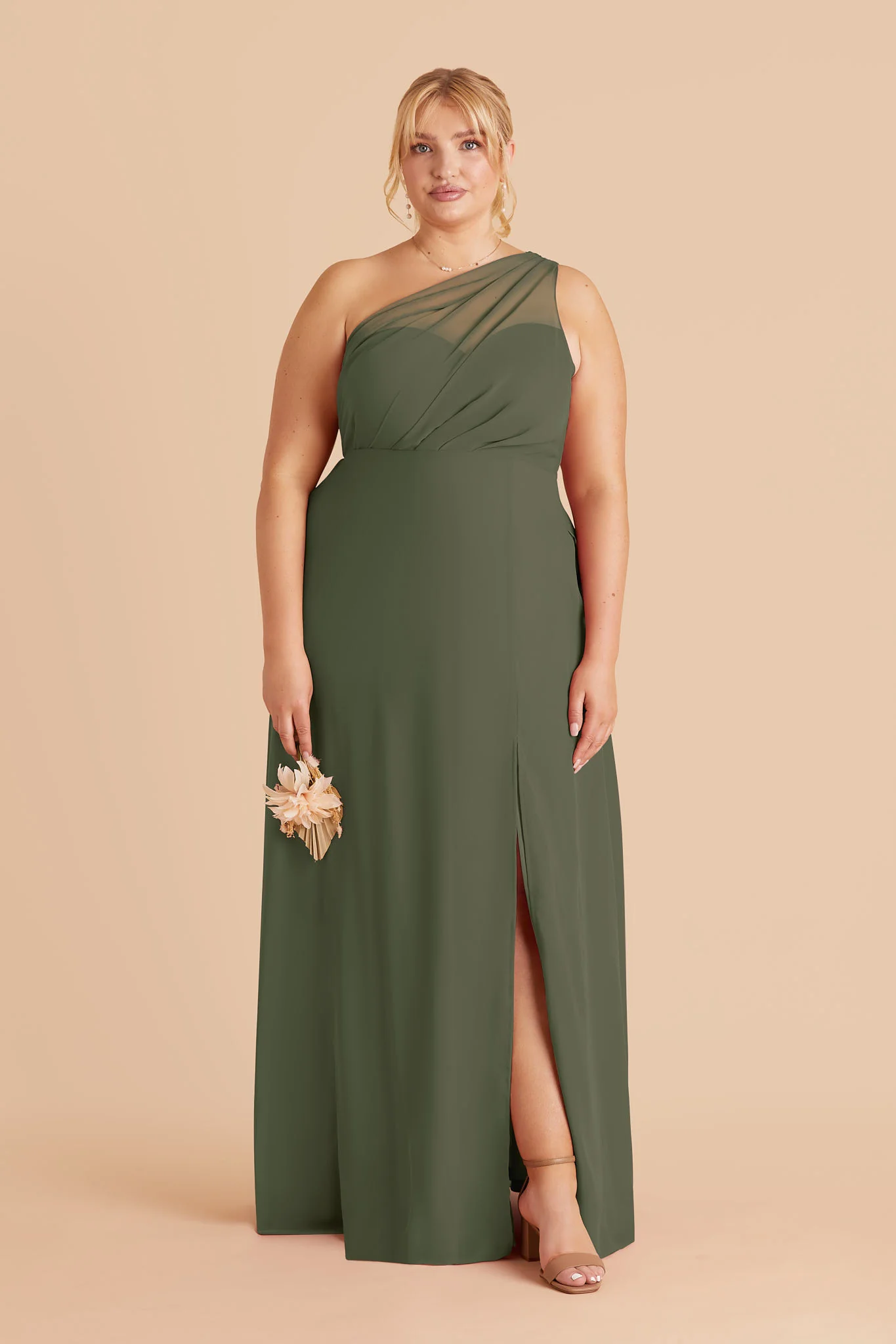 Kira Chiffon Dress With Slit - Olive - Image 2