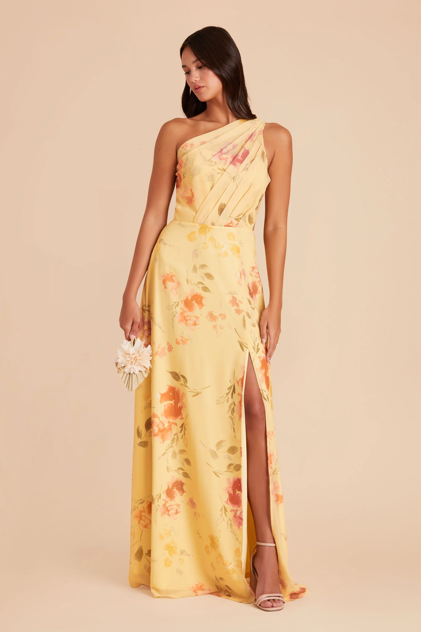 Kira Chiffon Dress With Slit - Pale Yellow Rococo Floral - Image 3