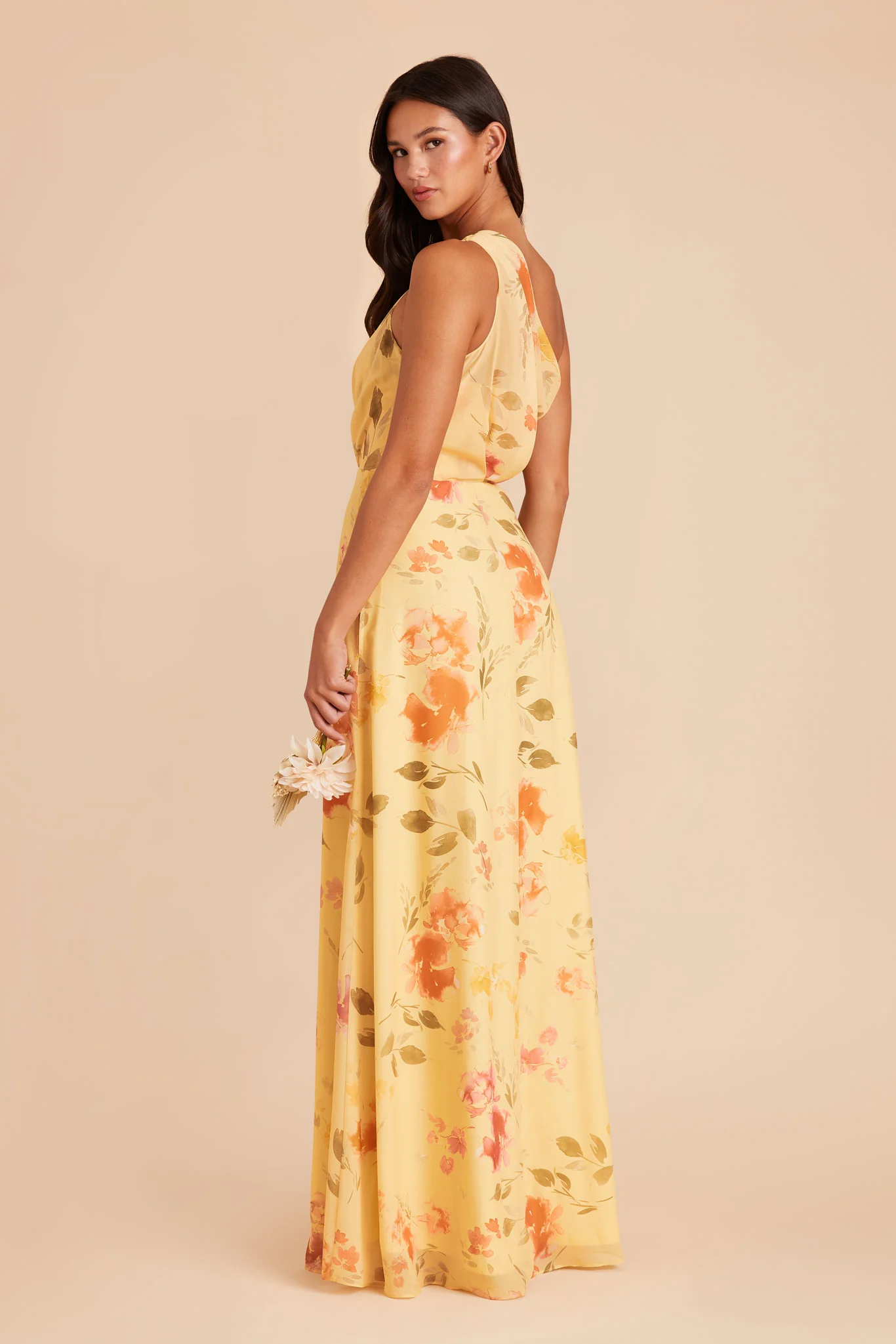 Kira Chiffon Dress With Slit - Pale Yellow Rococo Floral - Image 4