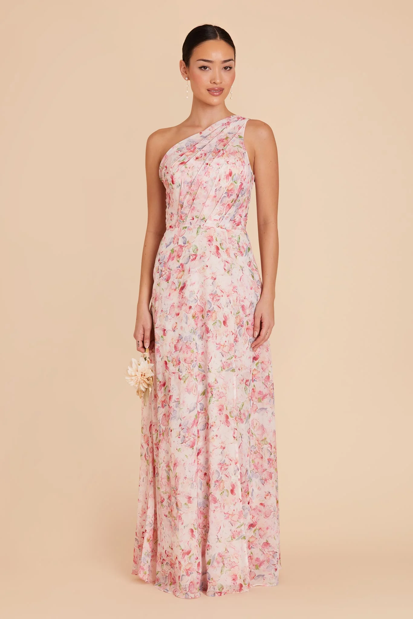 Kira Chiffon Dress With Slit - Pink Falling Petals - Image 3