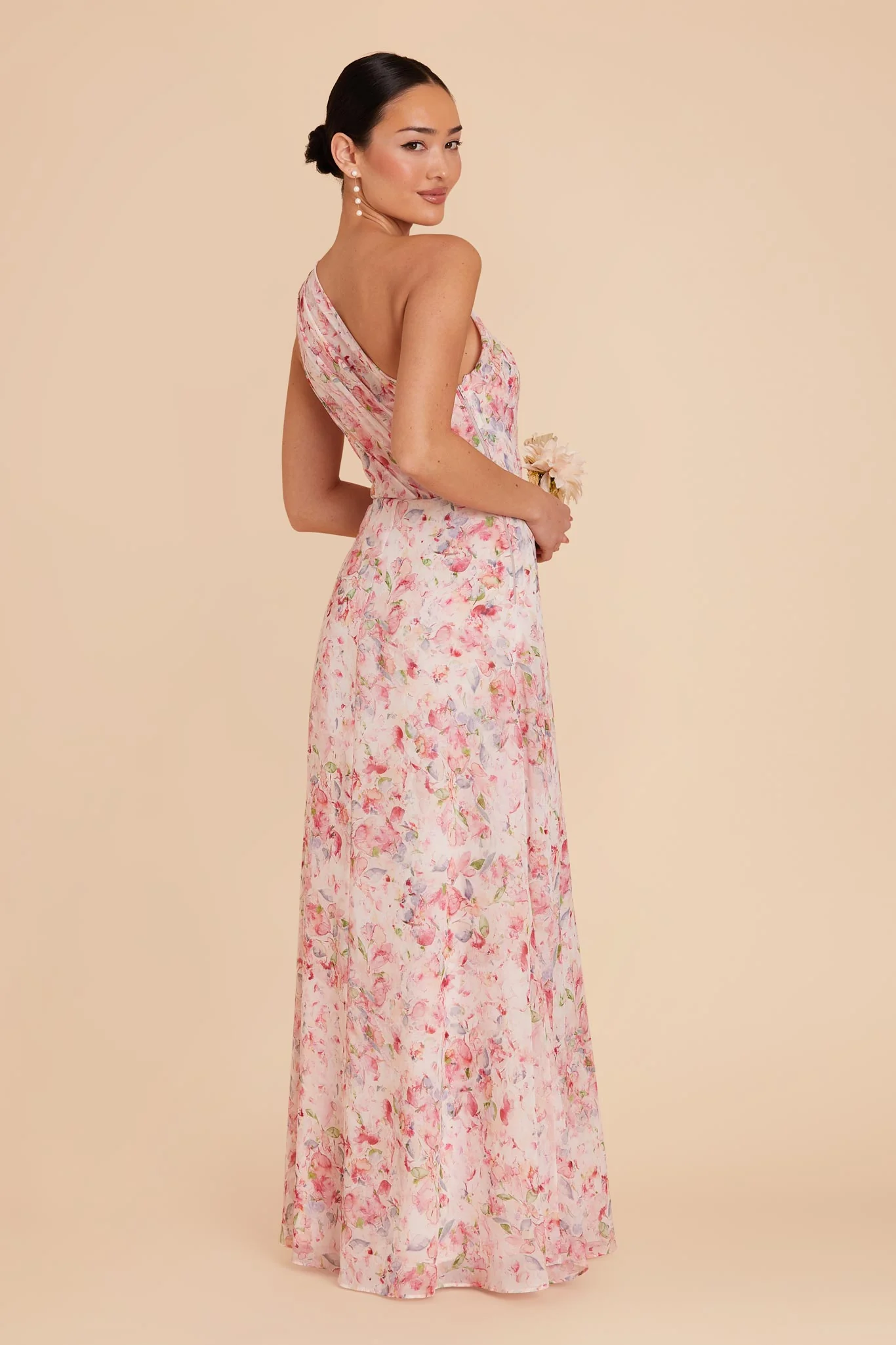 Kira Chiffon Dress With Slit - Pink Falling Petals - Image 4