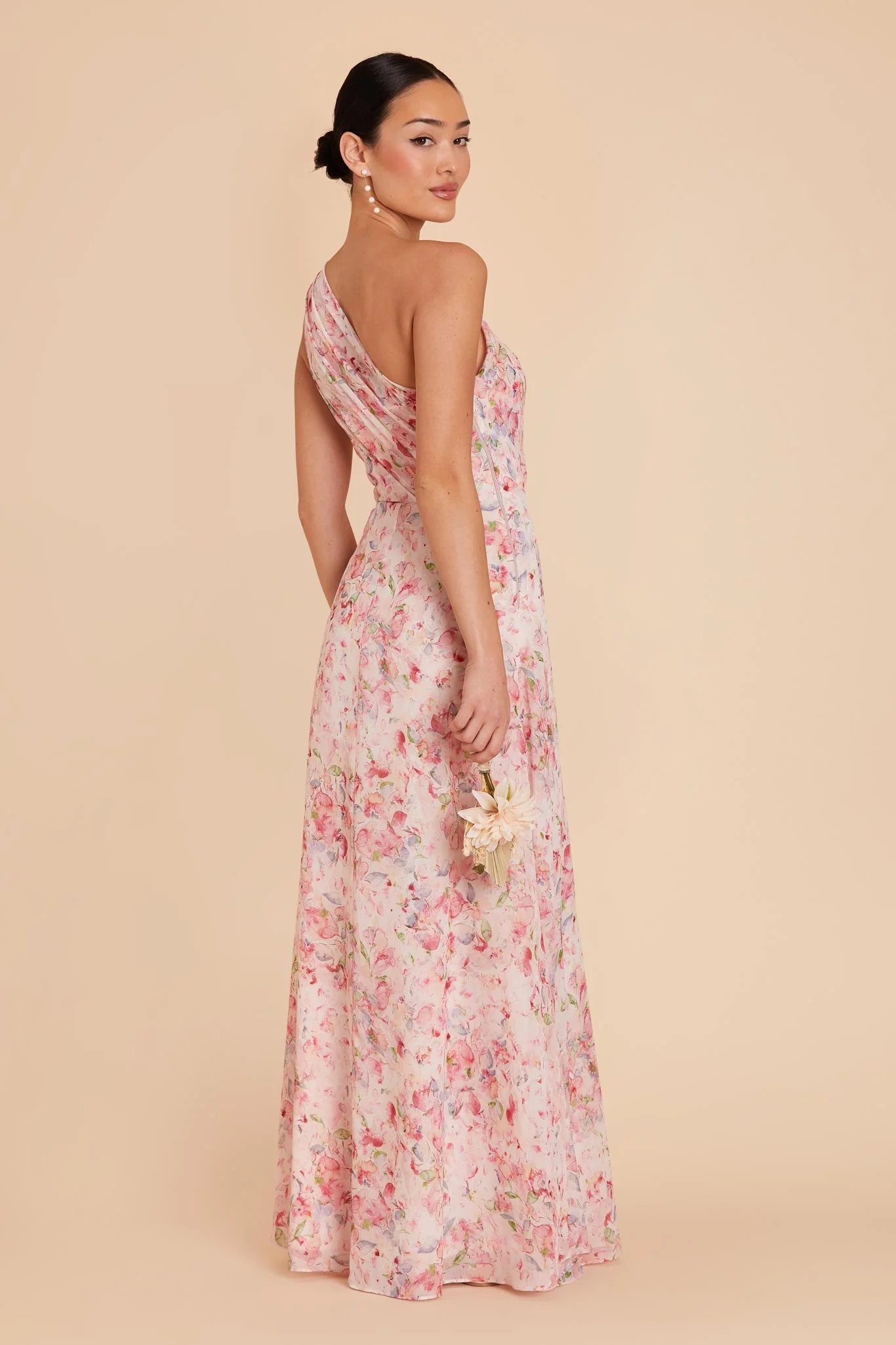 Kira Chiffon Dress With Slit - Pink Falling Petals - Image 5