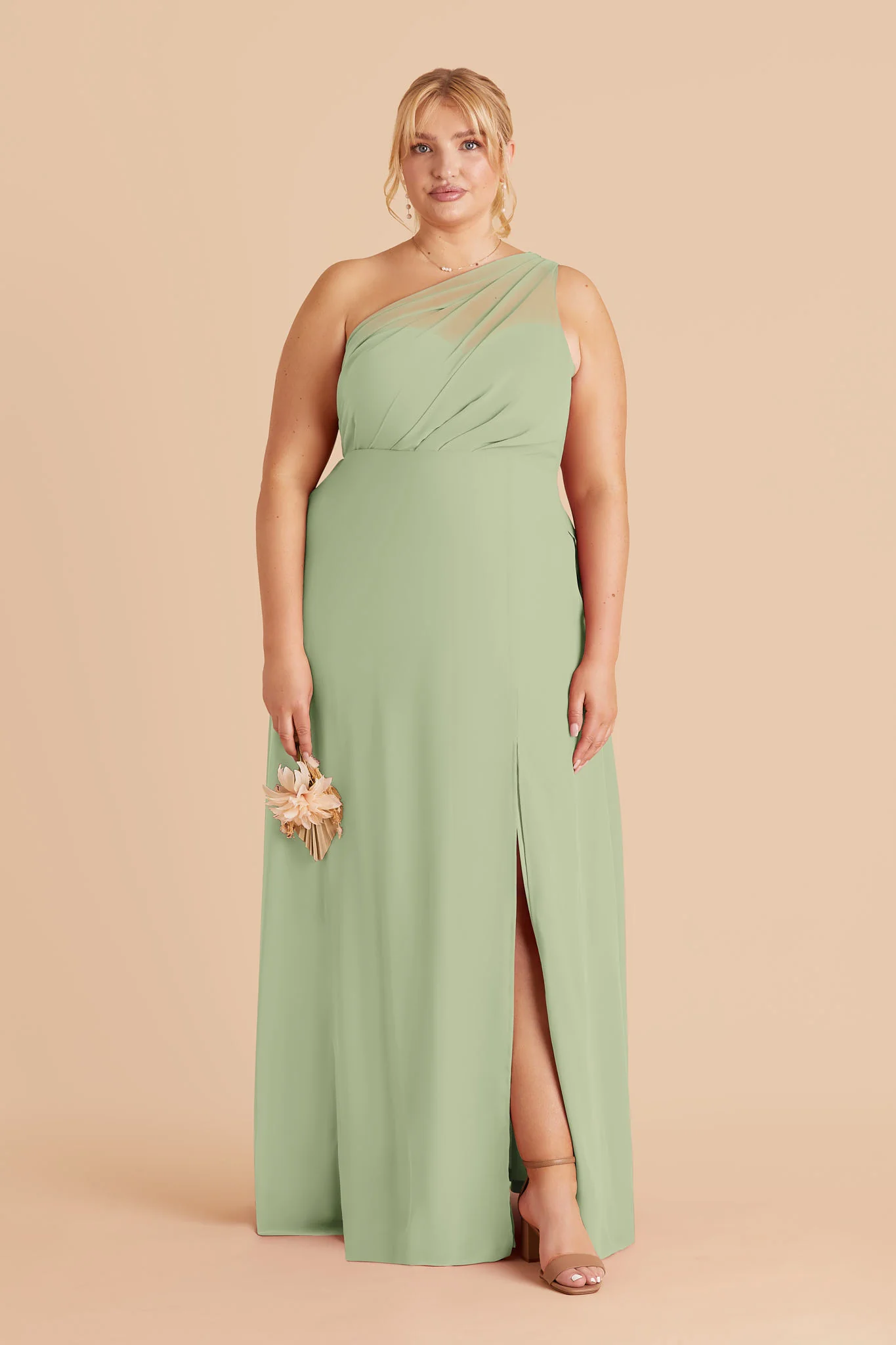 Kira Chiffon Dress With Slit - Pistachio - Image 2