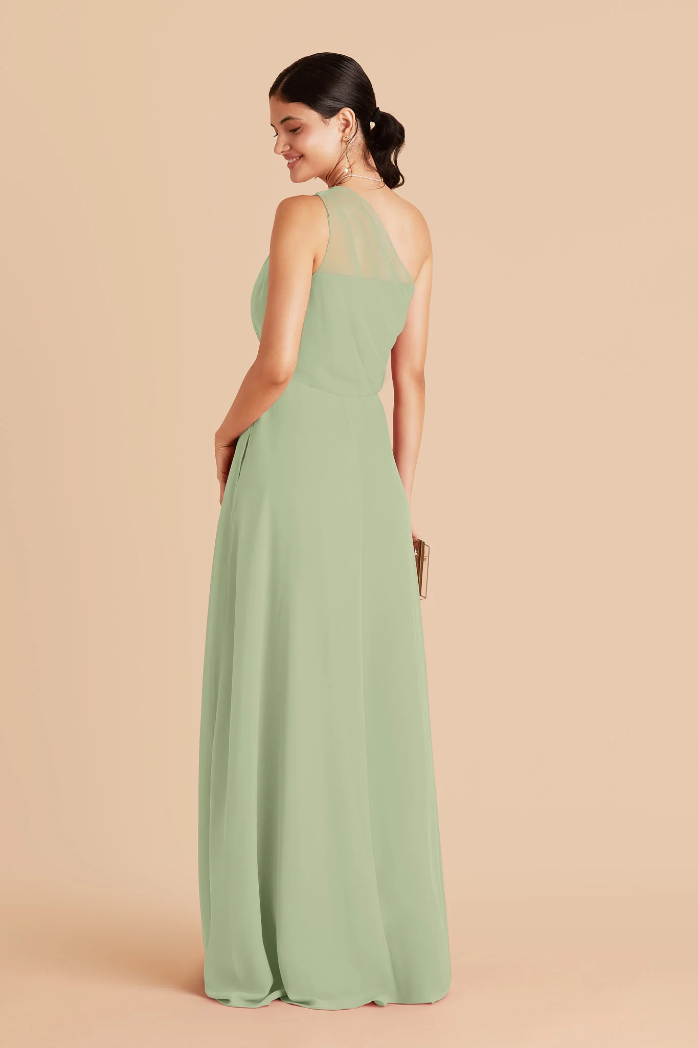 Kira Chiffon Dress With Slit - Pistachio - Image 3