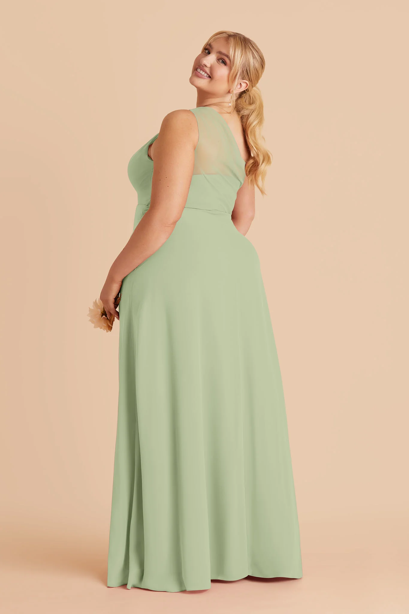 Kira Chiffon Dress With Slit - Pistachio - Image 4