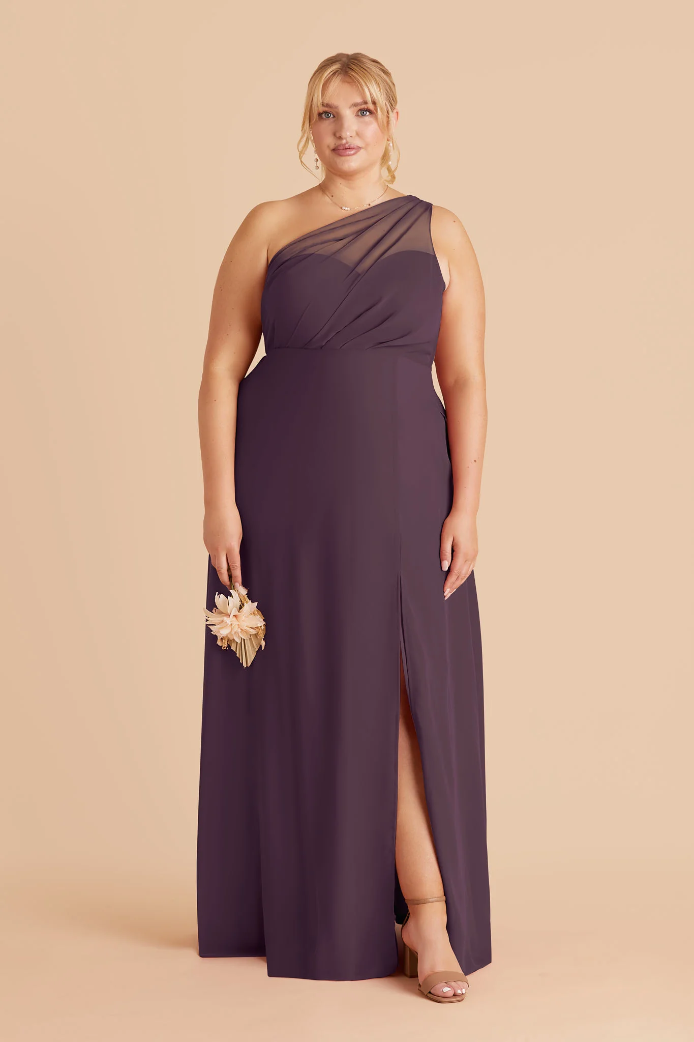 Kira Chiffon Dress With Slit - Plum - Image 2