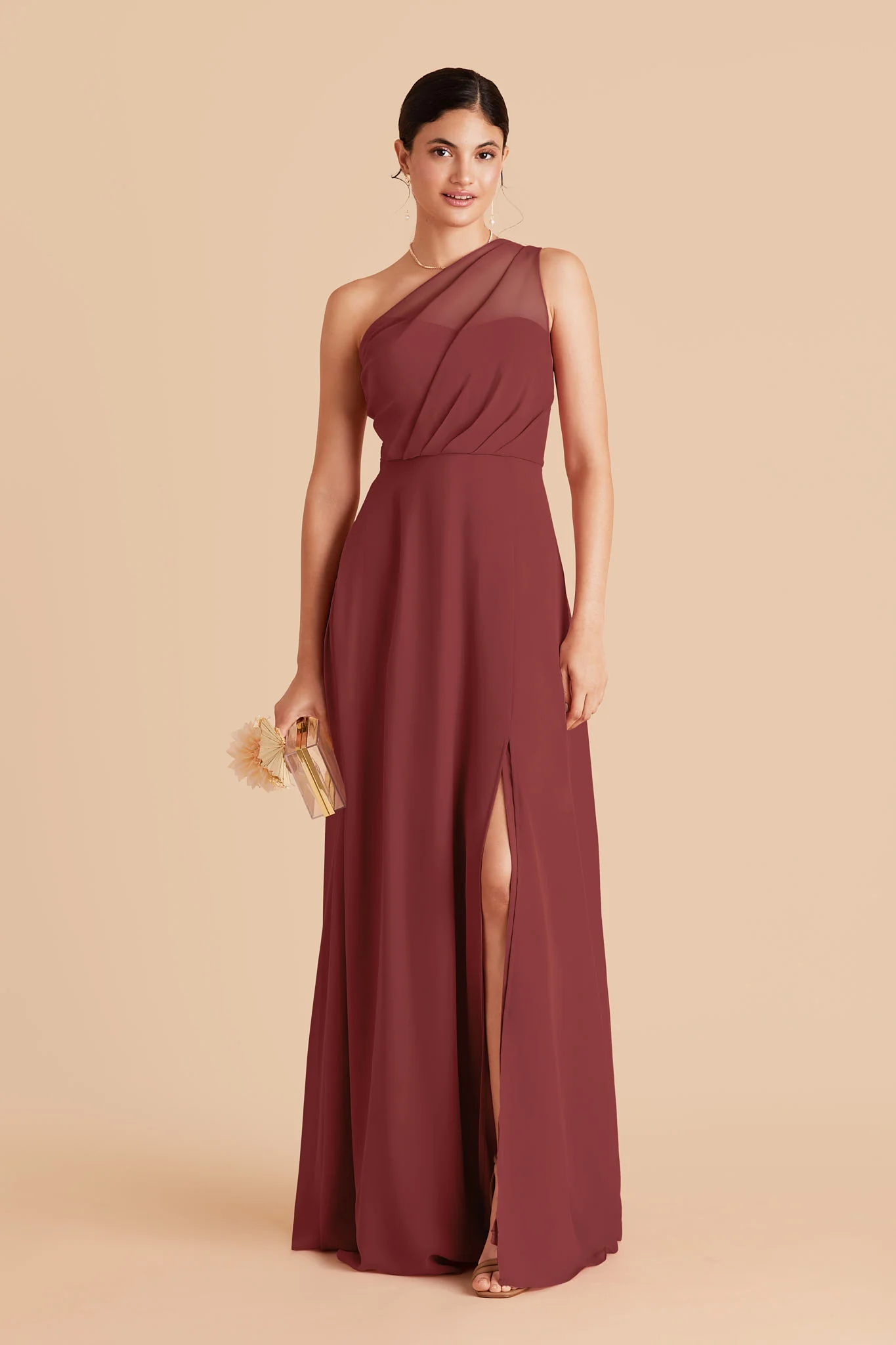 Kira Chiffon Dress With Slit - Rosewood