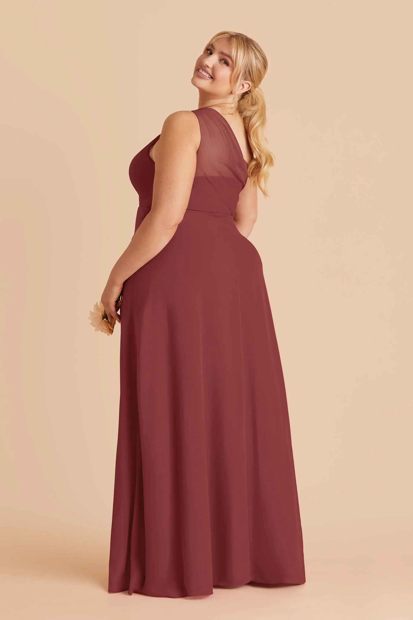 Kira Chiffon Dress With Slit - Rosewood - Image 4