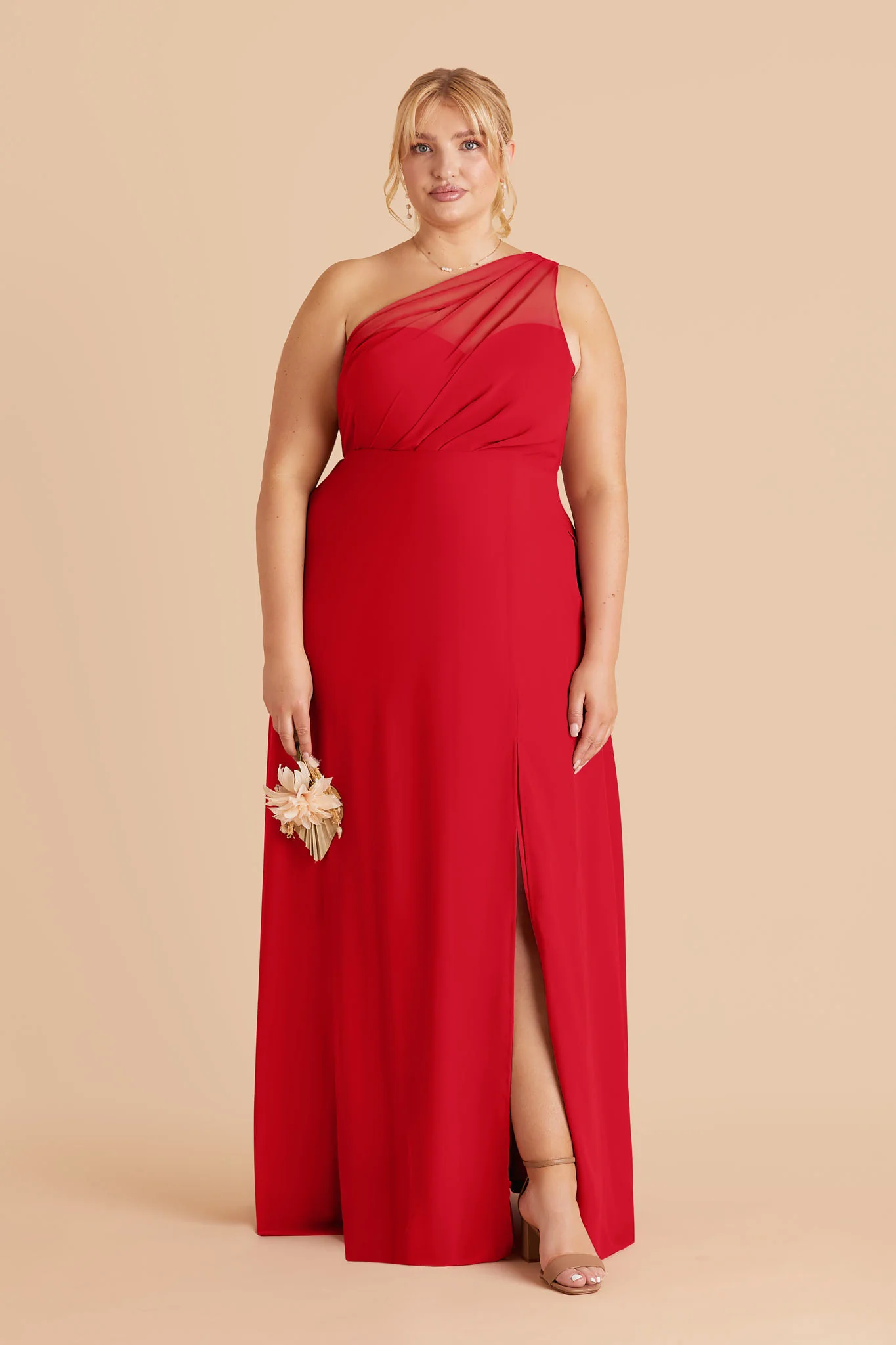 Kira Chiffon Dress With Slit - Ruby Red - Image 2