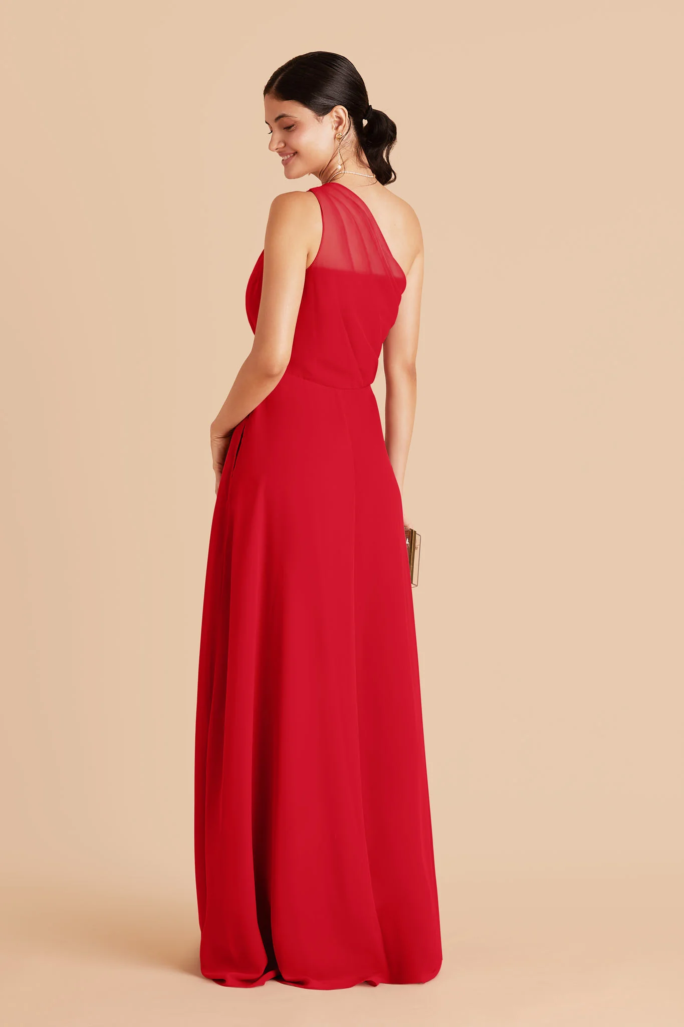 Kira Chiffon Dress With Slit - Ruby Red - Image 3
