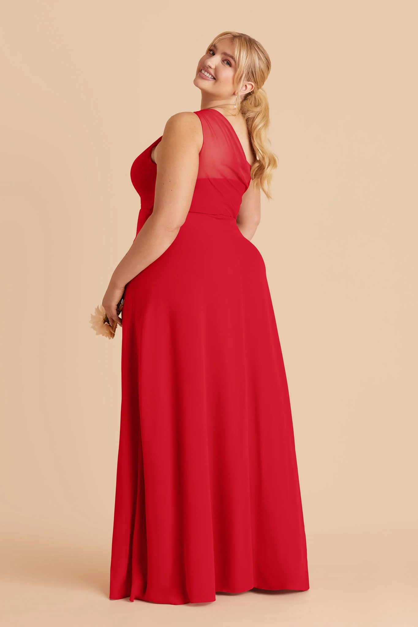 Kira Chiffon Dress With Slit - Ruby Red - Image 4