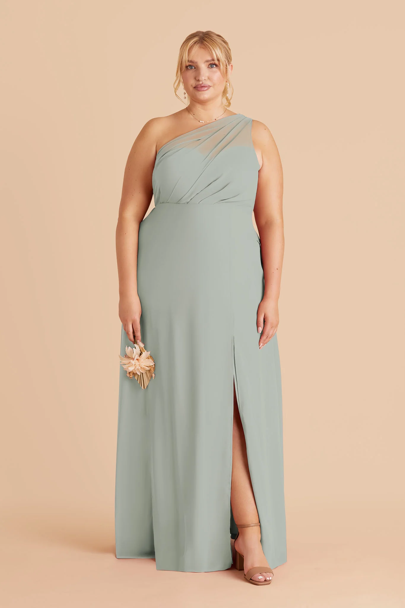 Kira Chiffon Dress With Slit - Sage - Image 2