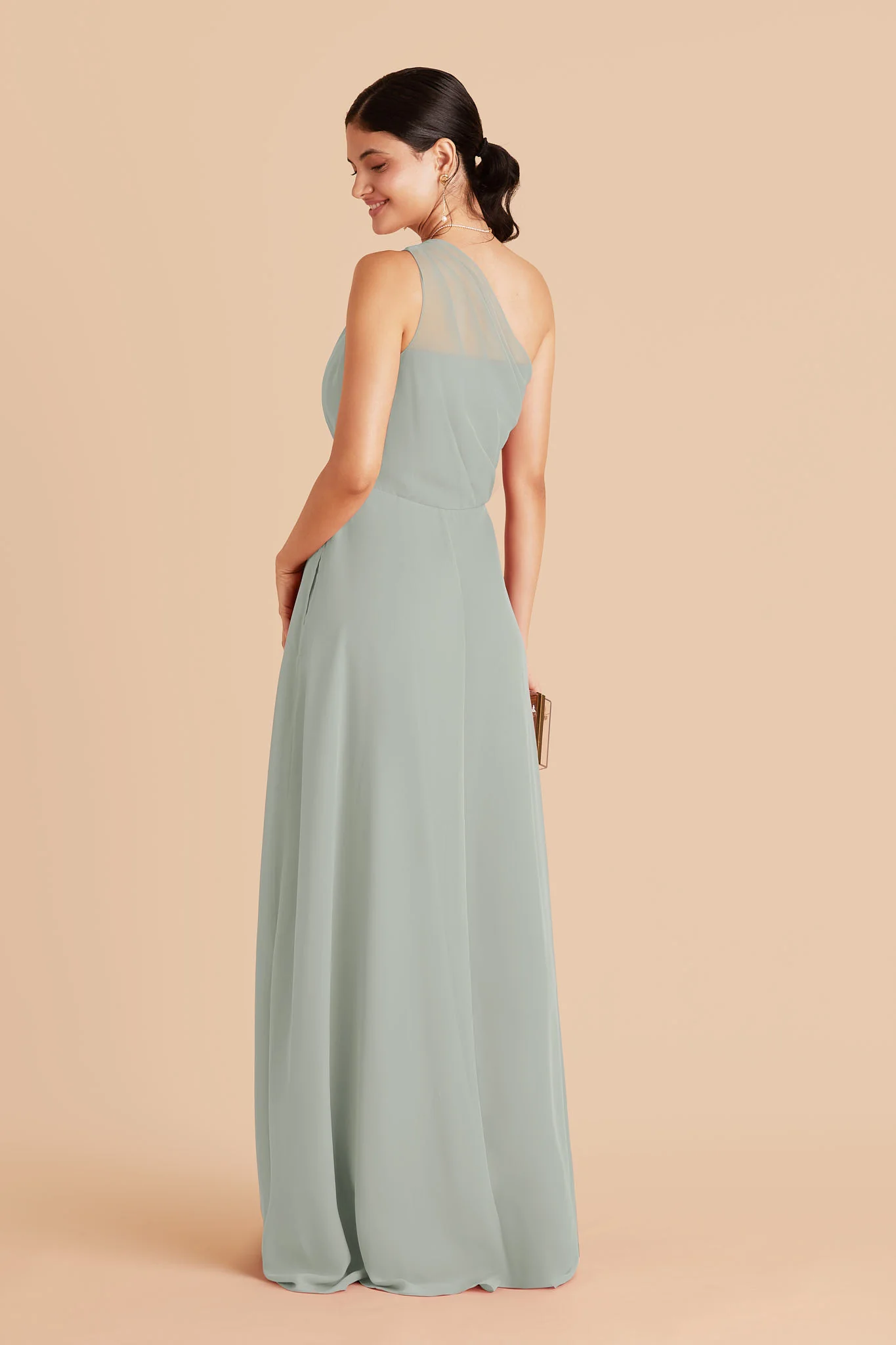 Kira Chiffon Dress With Slit - Sage - Image 3