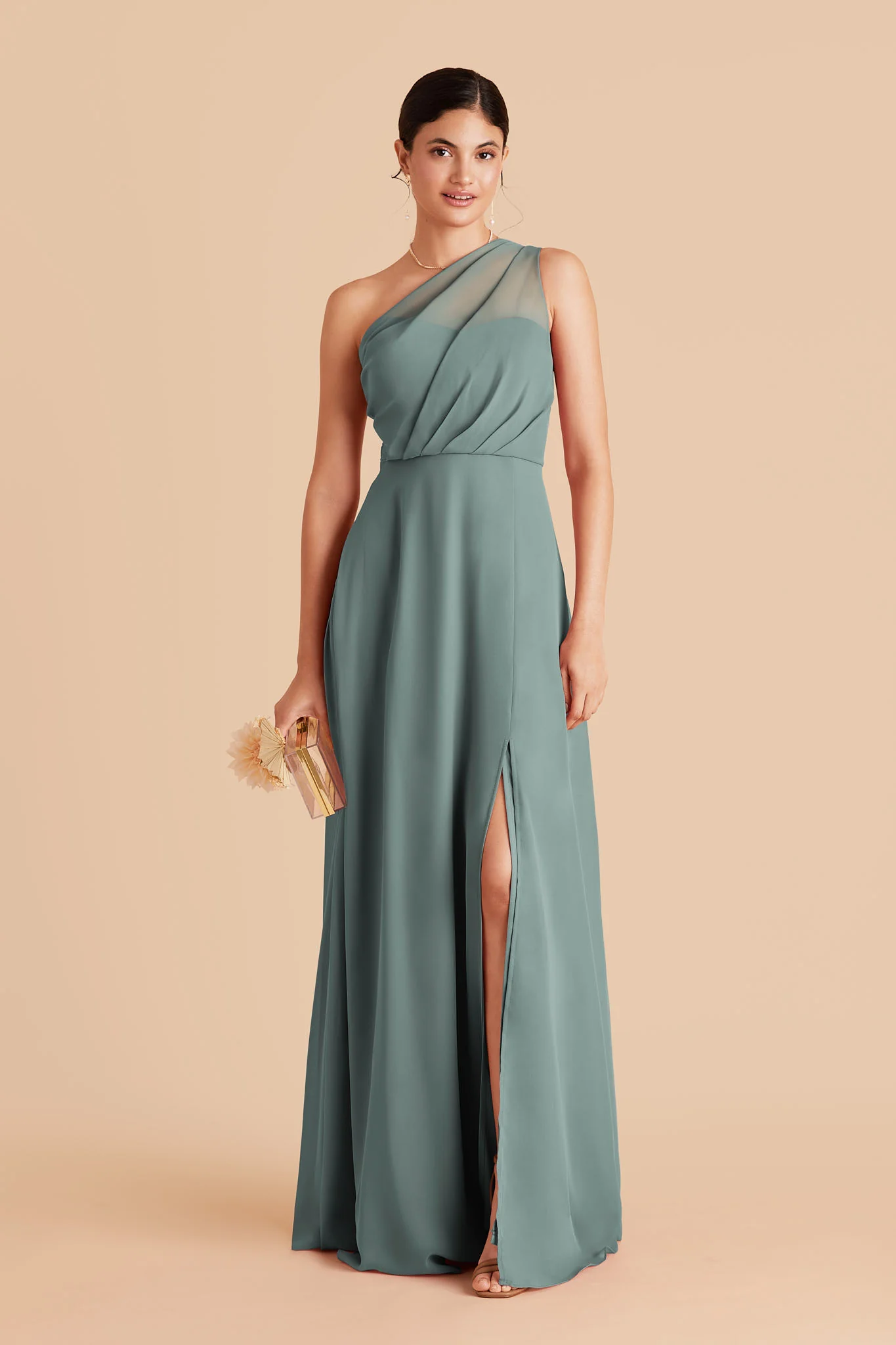 Kira Chiffon Dress With Slit - Sea Glass