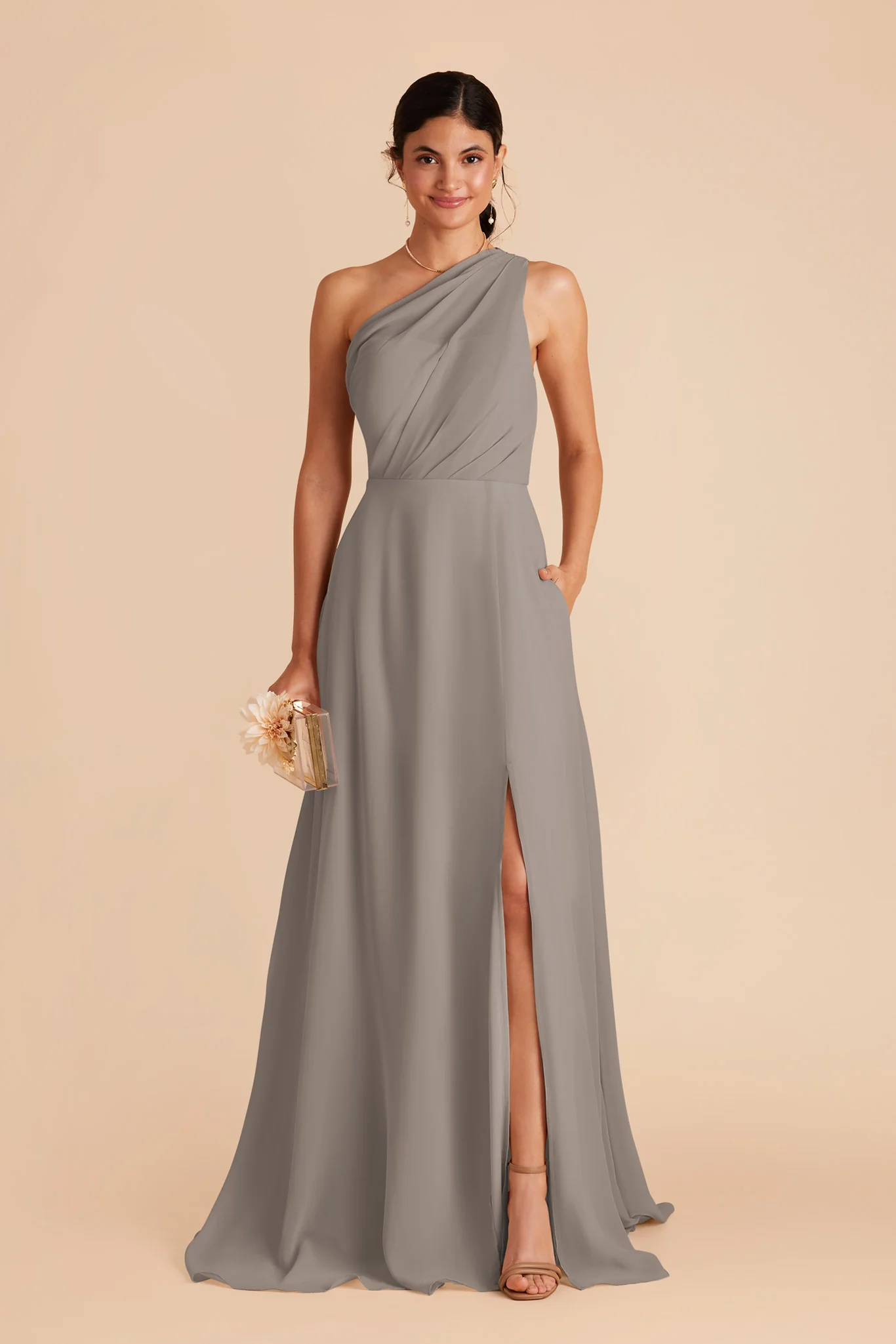 Kira Chiffon Dress With Slit - Silver - Image 3