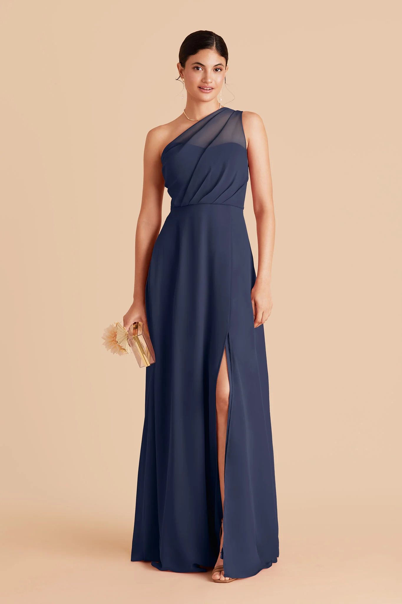 Kira Chiffon Dress With Slit - Slate Blue