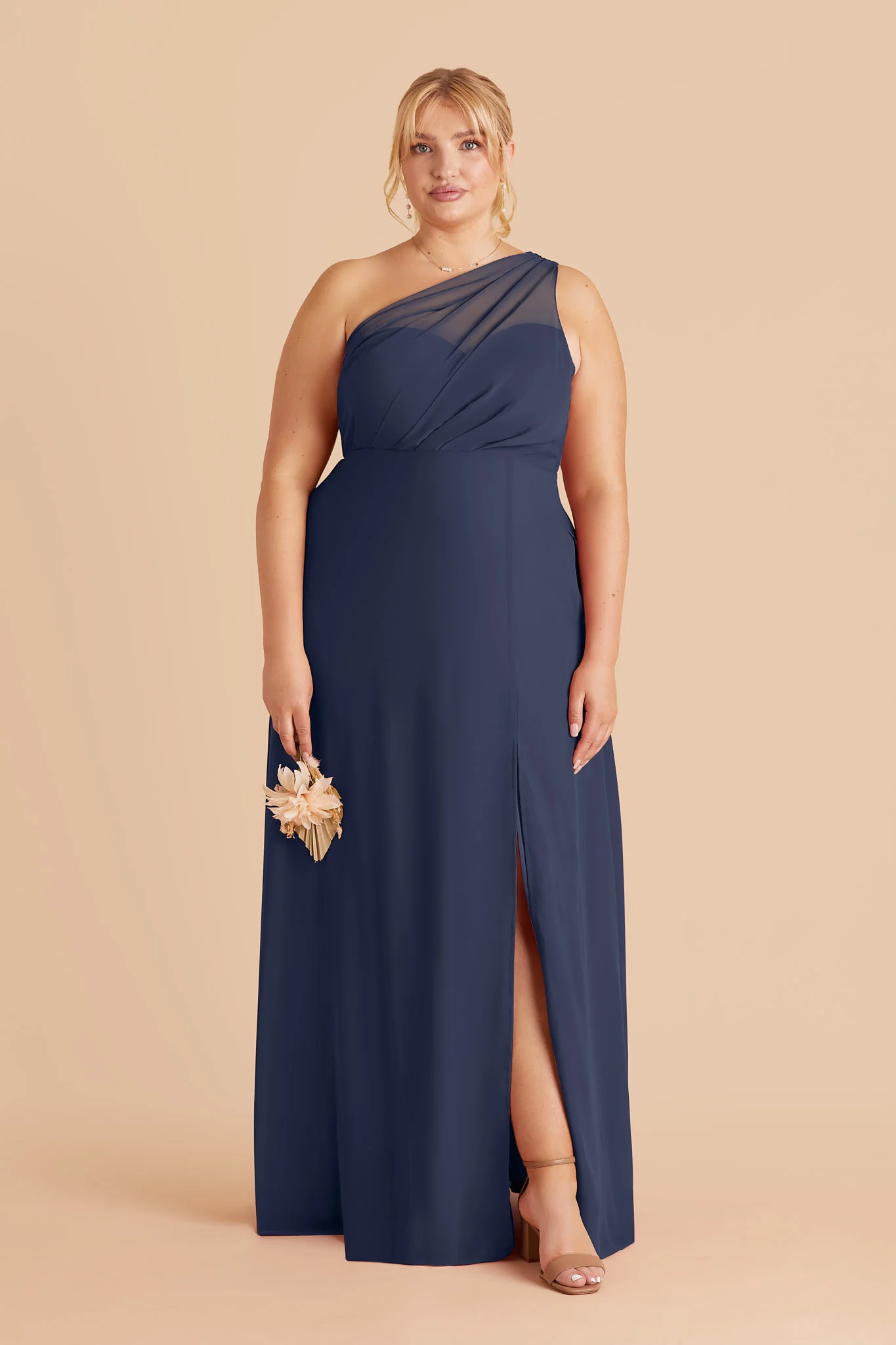 Kira Chiffon Dress With Slit - Slate Blue - Image 2