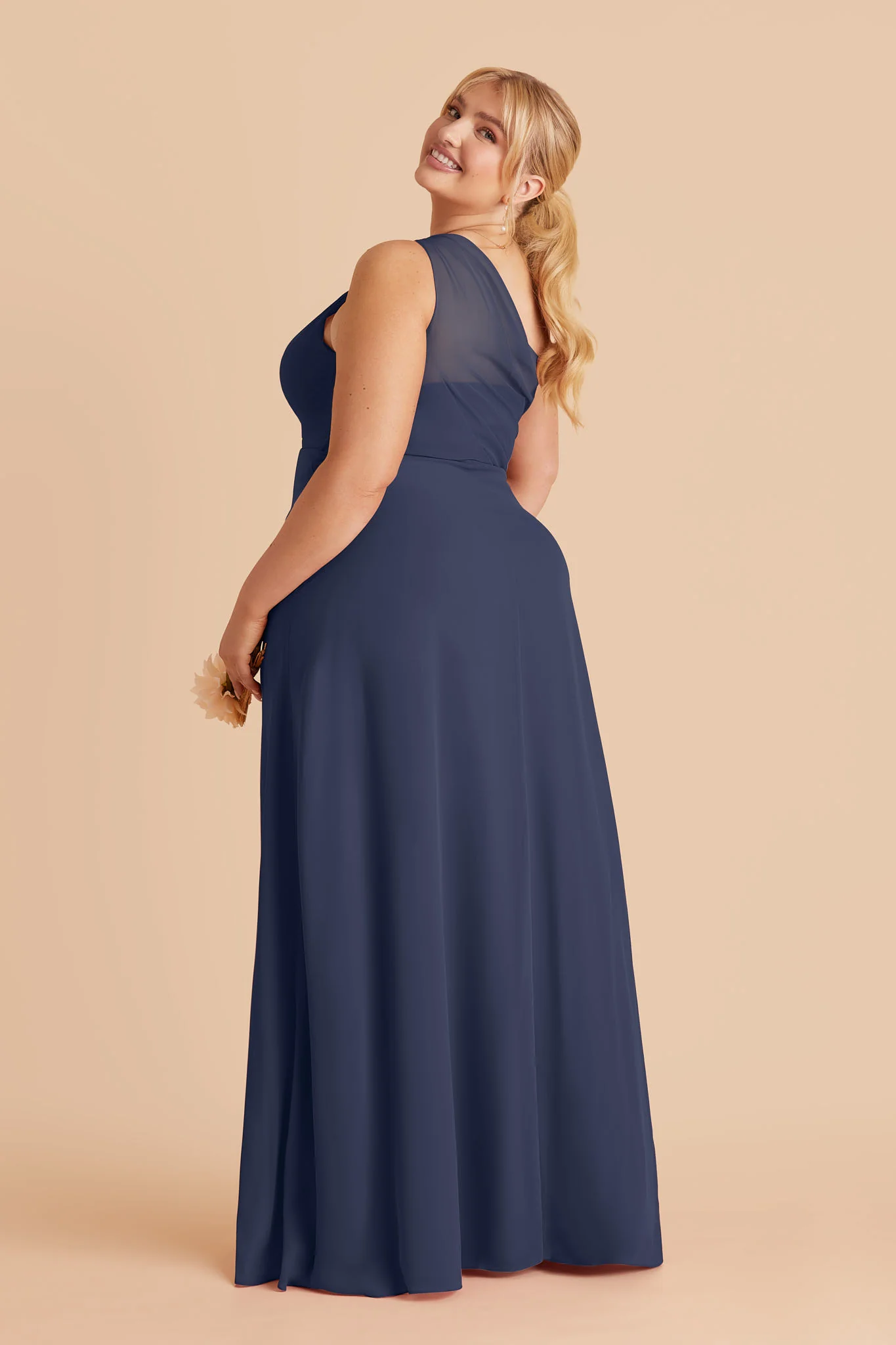 Kira Chiffon Dress With Slit - Slate Blue - Image 4