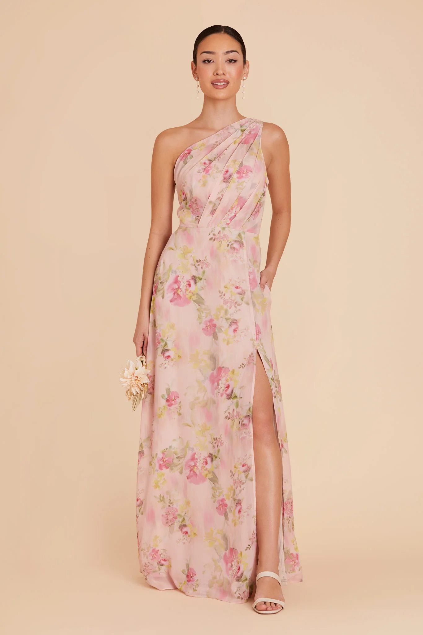 Kira Chiffon Dress With Slit - Vintage Pink Floral - Image 4
