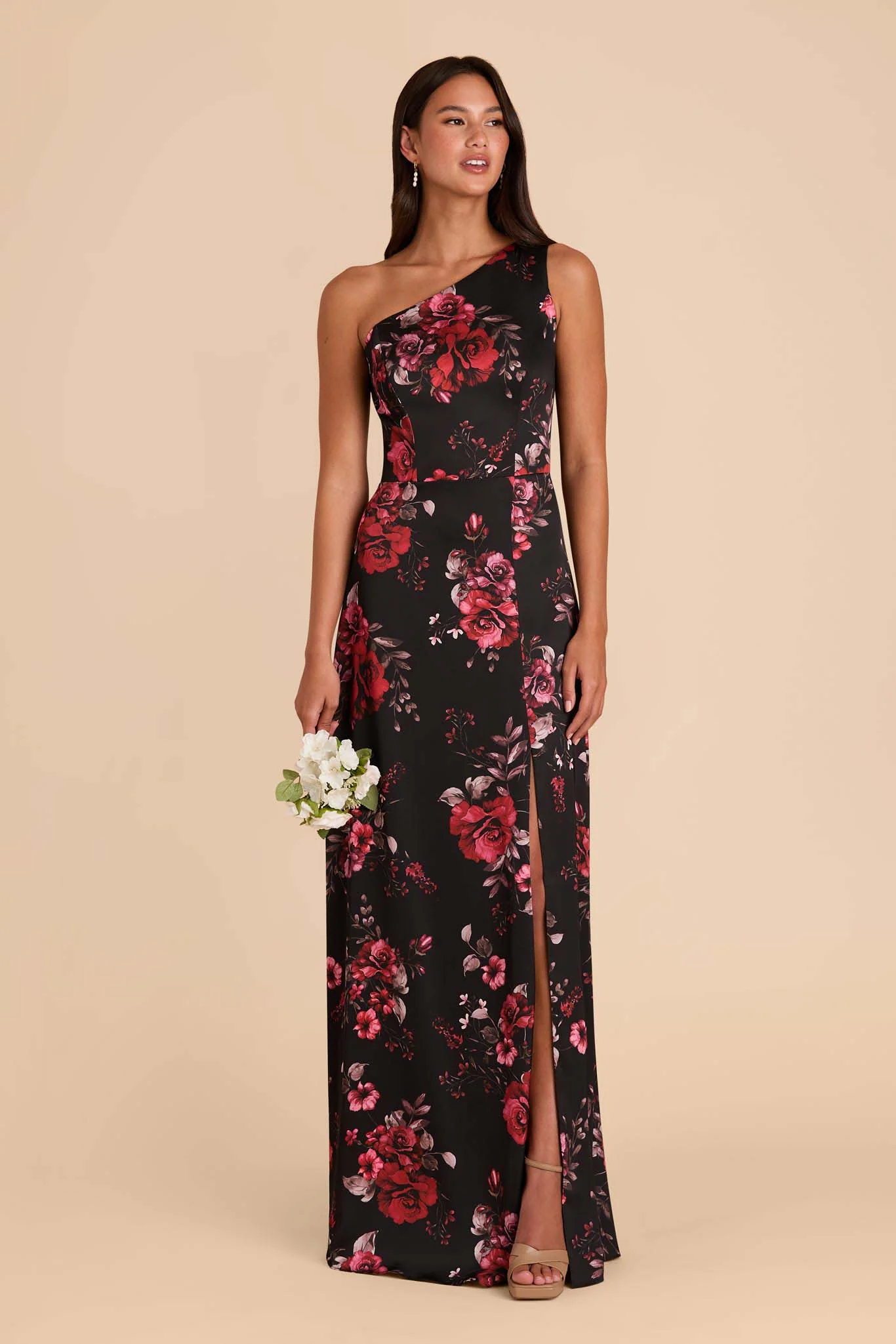 Kira Matte Satin Dress - Black Fleurs D'Amour - Image 2