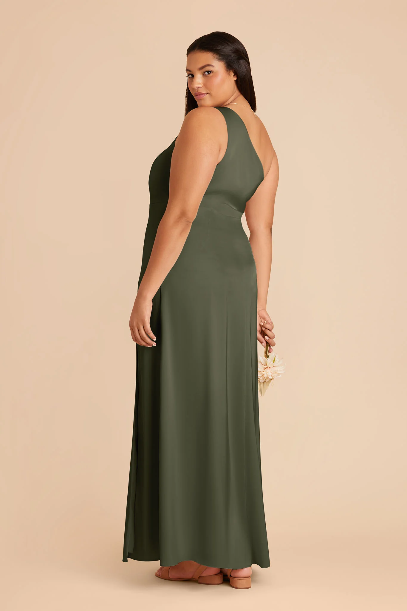 Kira Matte Satin Dress - Olive - Image 5