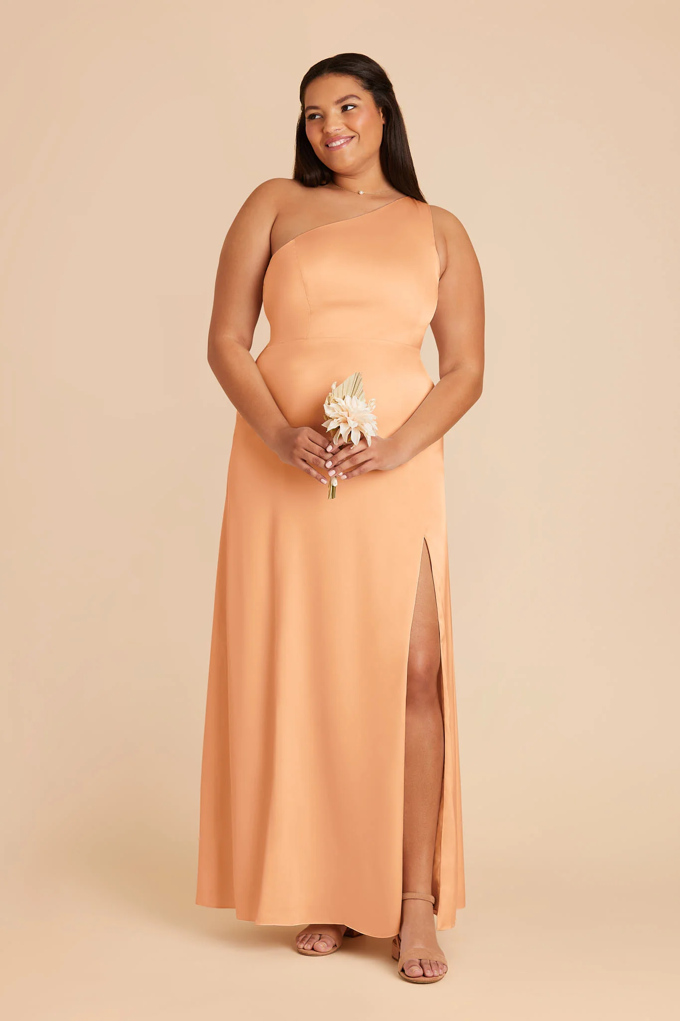 Kira Matte Satin Dress - Peach - Image 2
