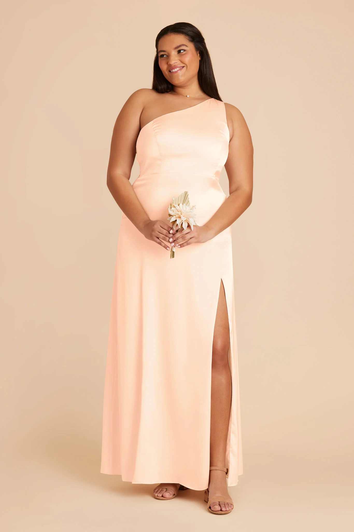 Kira Matte Satin Dress - Peach Cream - Image 2