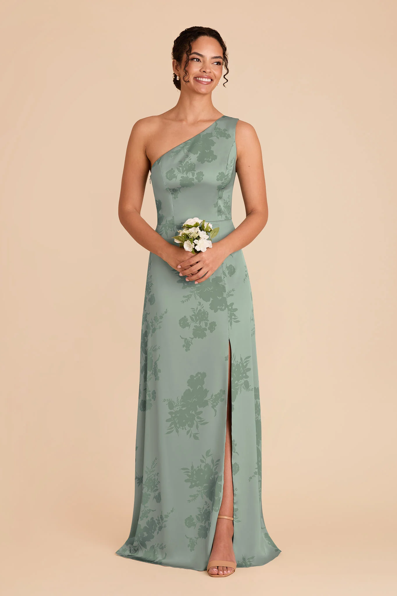 Kira Matte Satin Dress - Sage Whimsical Blooms - Image 2
