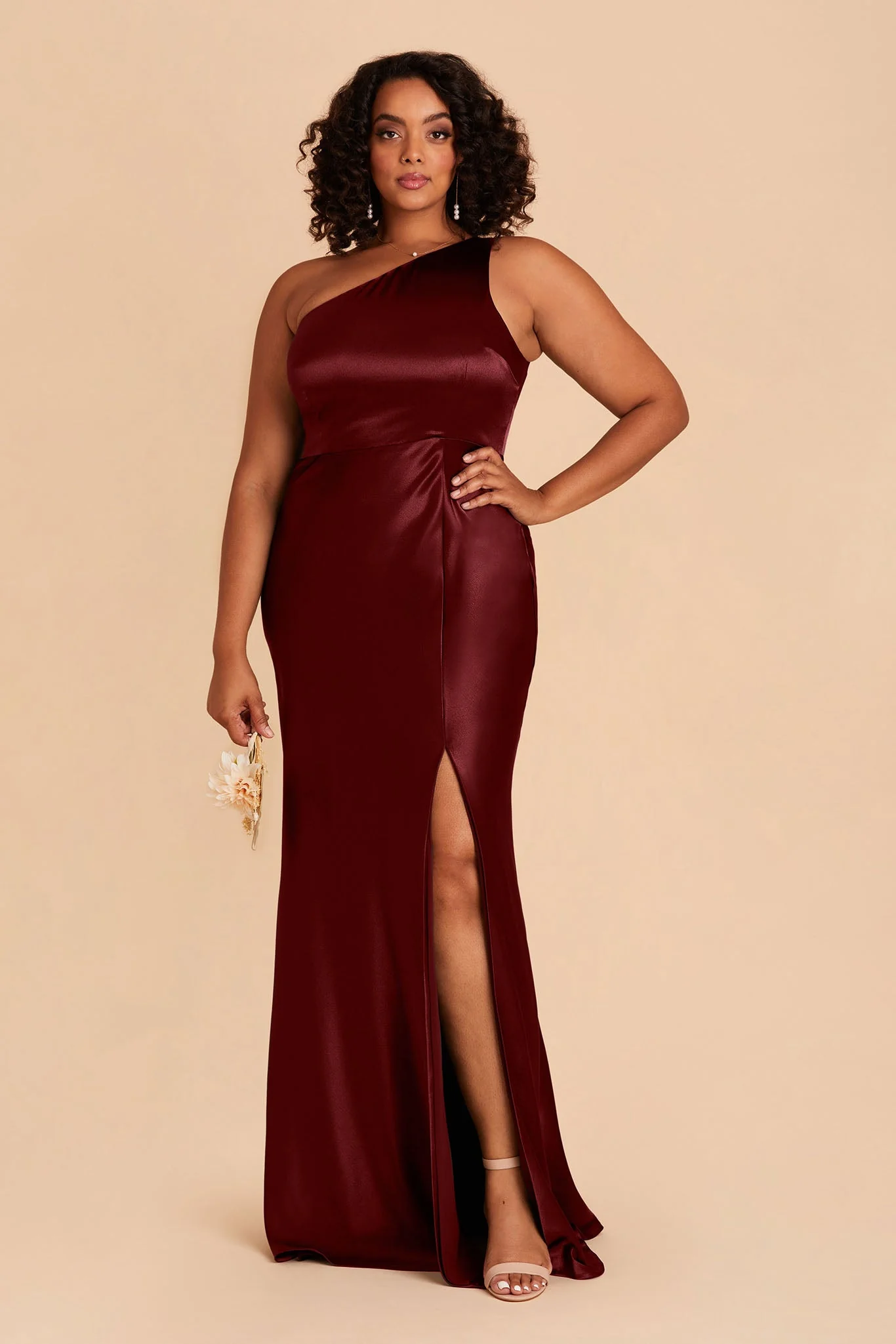 Kira Shiny Satin Dress - Cabernet - Image 2