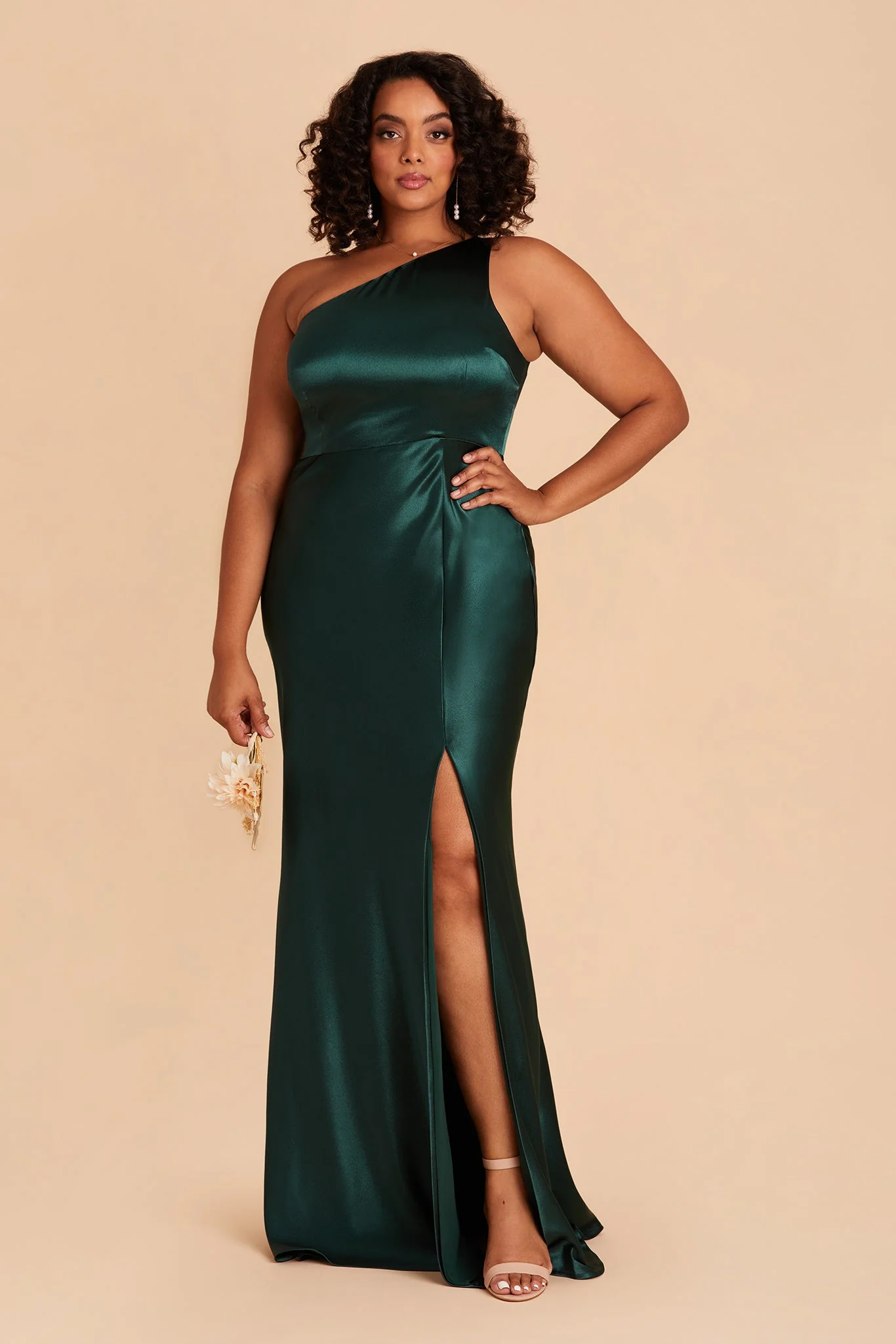 Kira Shiny Satin Dress - Emerald - Image 2