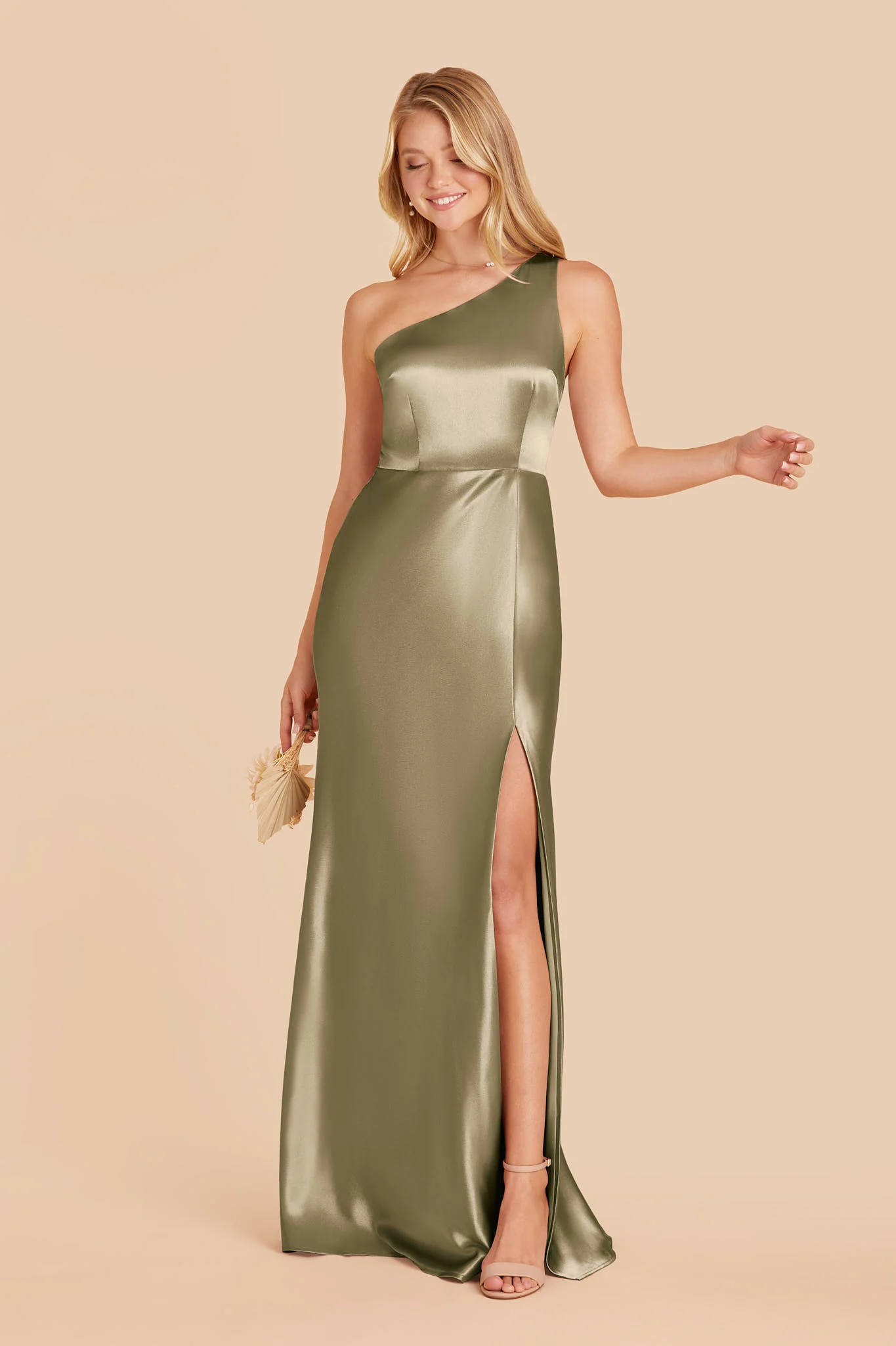 Kira Shiny Satin Dress - Moss Green - Image 3