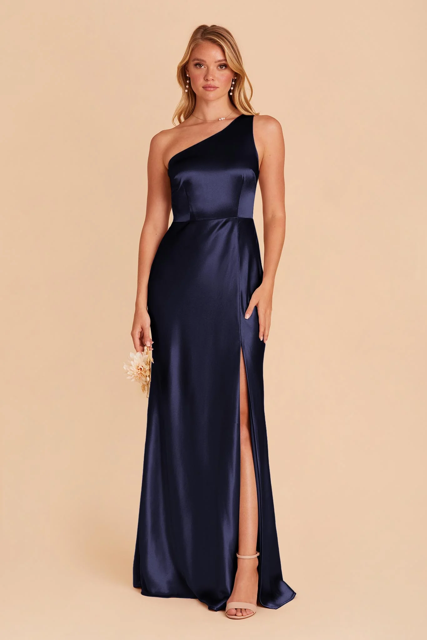 Kira Shiny Satin Dress - Navy - Image 3