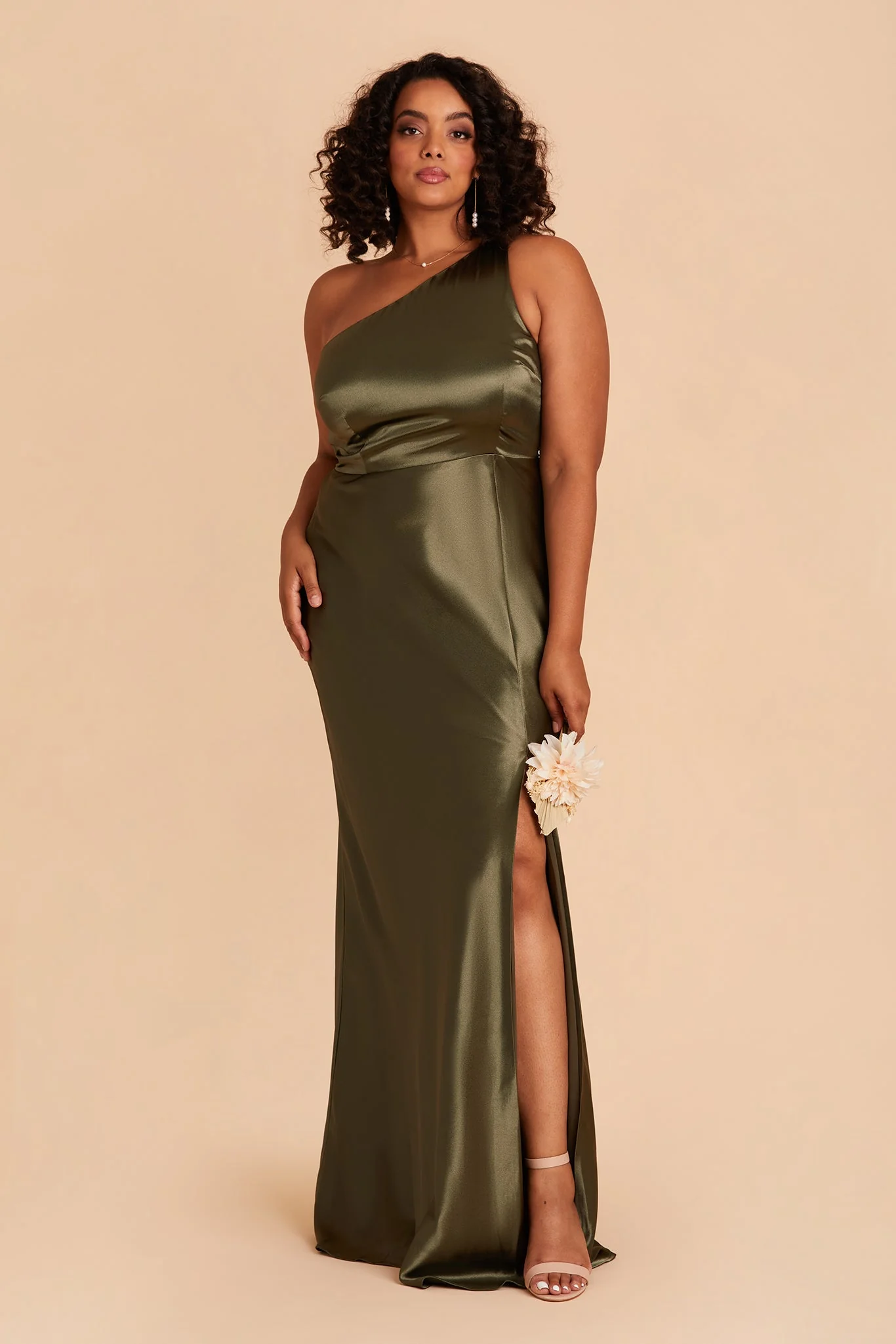 Kira Shiny Satin Dress - Olive - Image 10