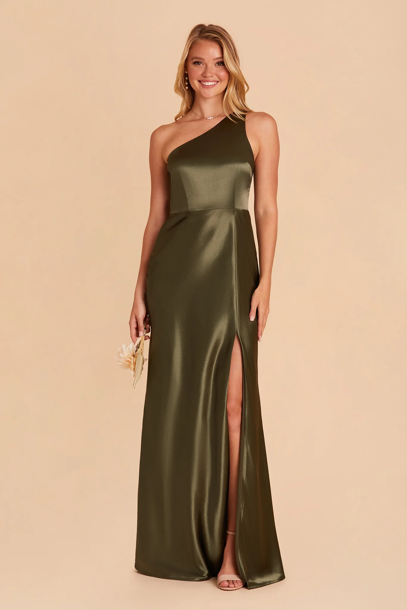 Kira Shiny Satin Dress - Olive - Image 5