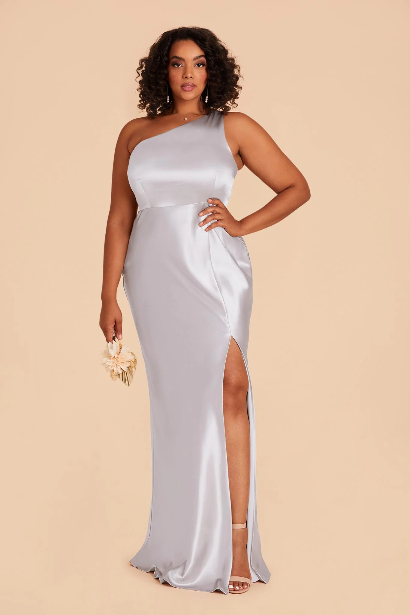 Kira Shiny Satin Dress - Platinum - Image 2