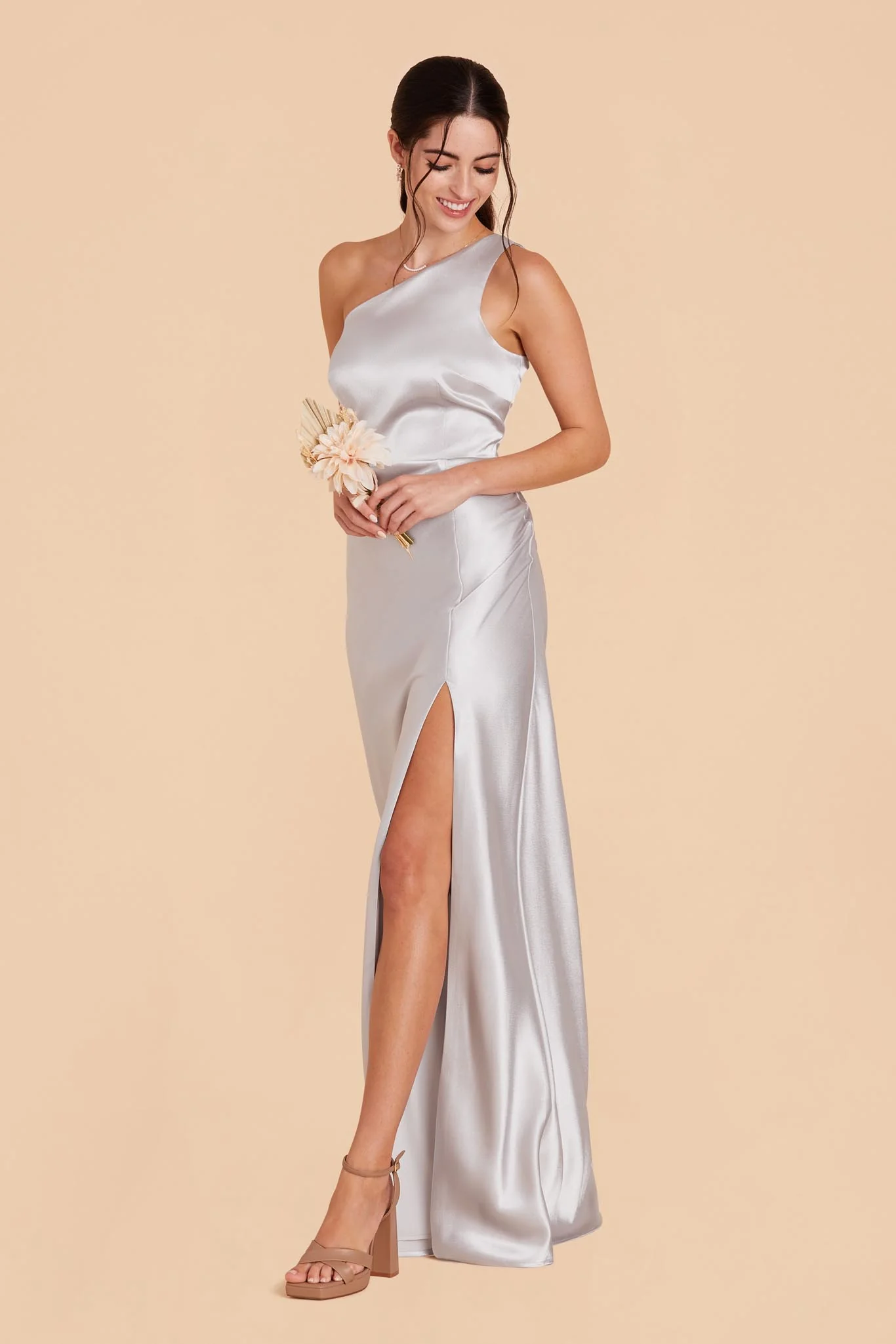 Kira Shiny Satin Dress - Platinum - Image 4