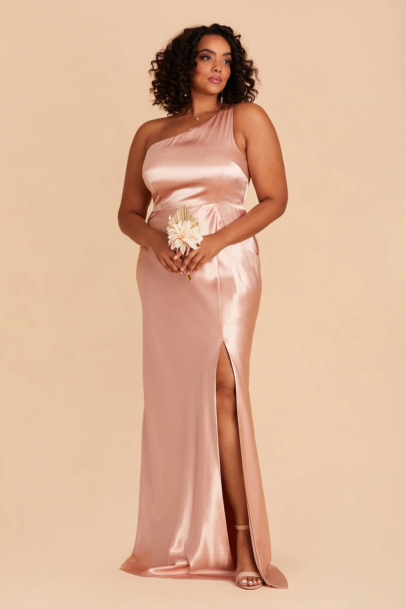 Kira Shiny Satin Dress - Rose Gold - Image 13