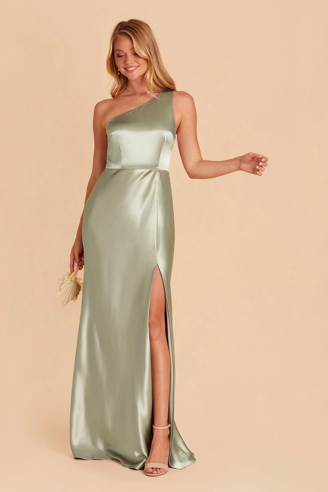 Kira Shiny Satin Dress - Sage - Image 3